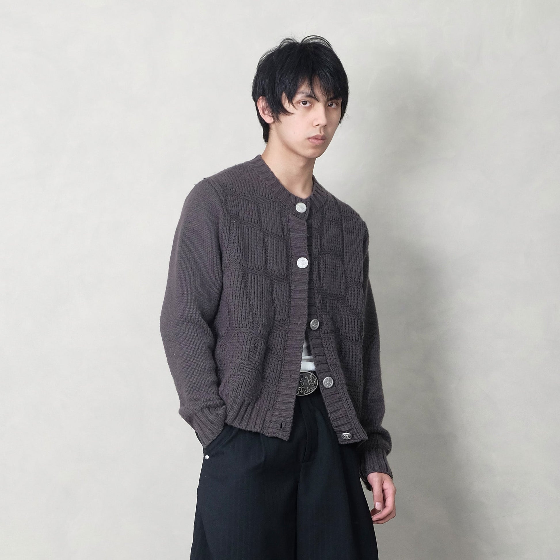 IN EXISTENCE Wool-Blend Snake Scale Jacquard Cardigan-Jacket-XS-Dark Gray-Free Shipping Leatheretro