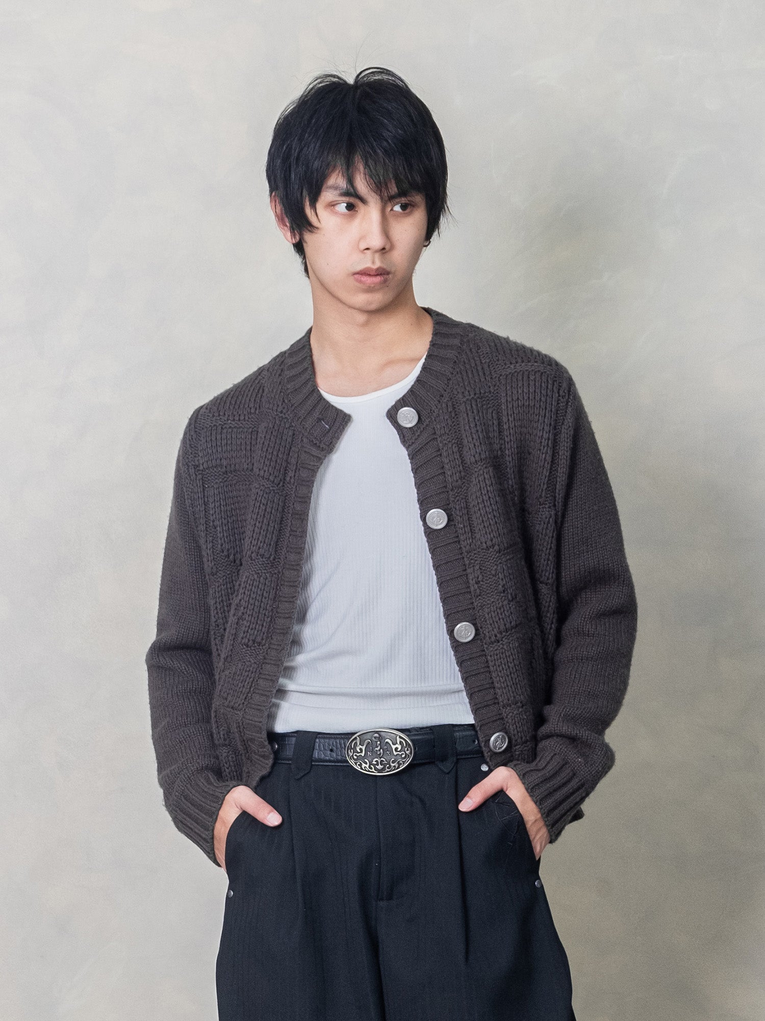 IN EXISTENCE Wool-Blend Snake Scale Jacquard Cardigan-Jacket-XS-Dark Gray-Free Shipping Leatheretro