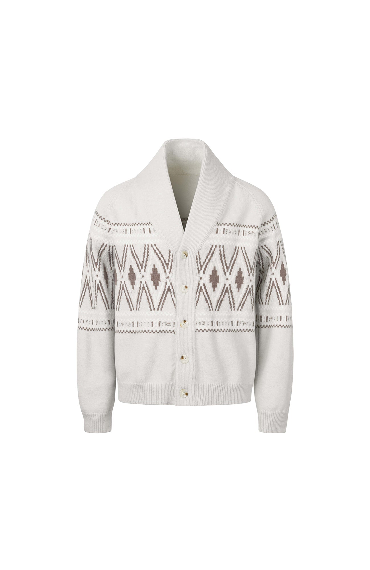 OKAYTHXBYE Fair Isle Shawl Collar Cardigan-Jacket-S (Preorder)-Beige-Free Shipping Leatheretro