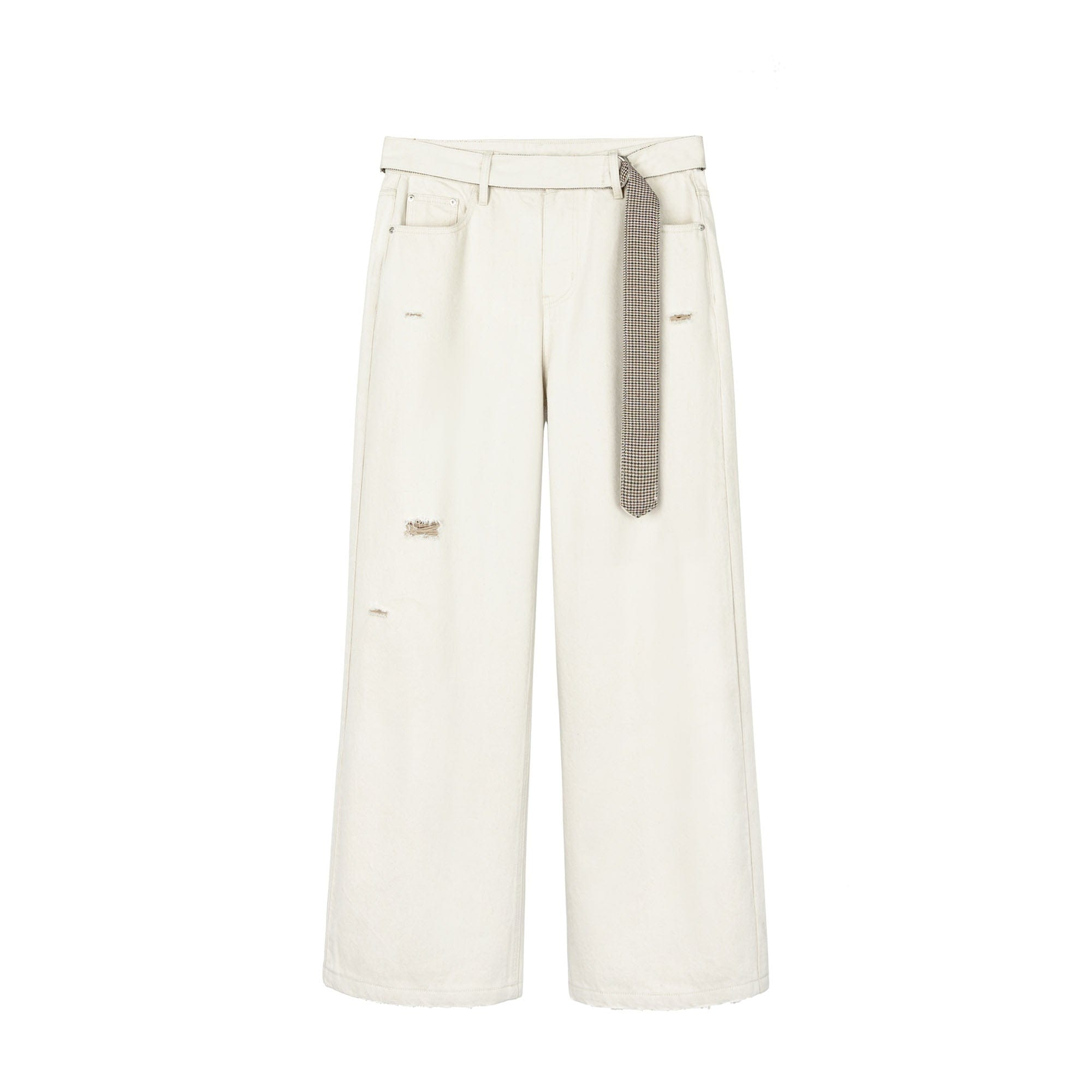 OKAYTHXBYE Detachable Houndstooth Belt Distressed Wide-Leg Jeans-Jeans-S-Free Shipping Leatheretro