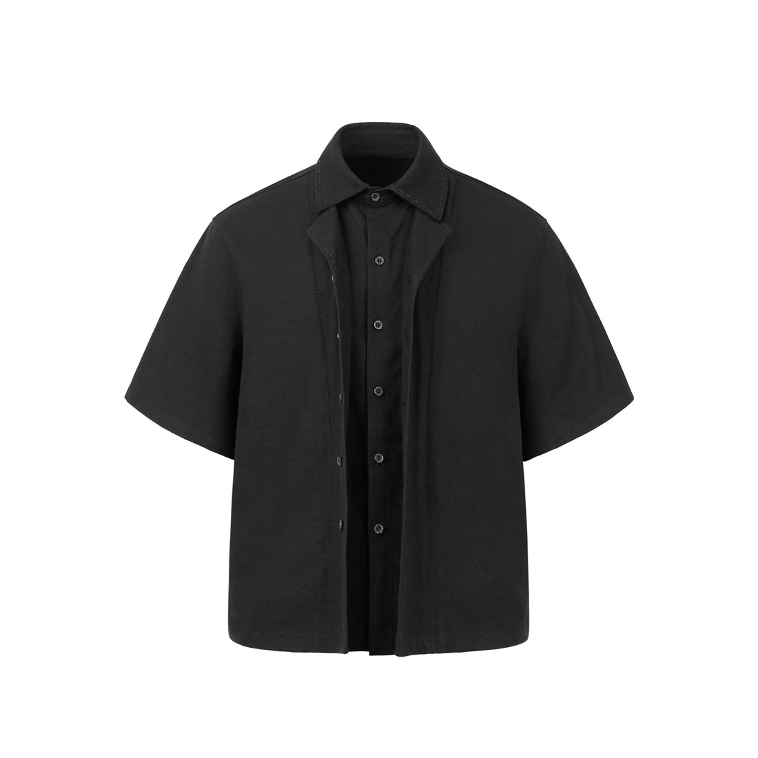 OKAYTHXBYE Faux-Layer Stitch Half Shirt-Half shirt-S-White-Free Shipping Leatheretro