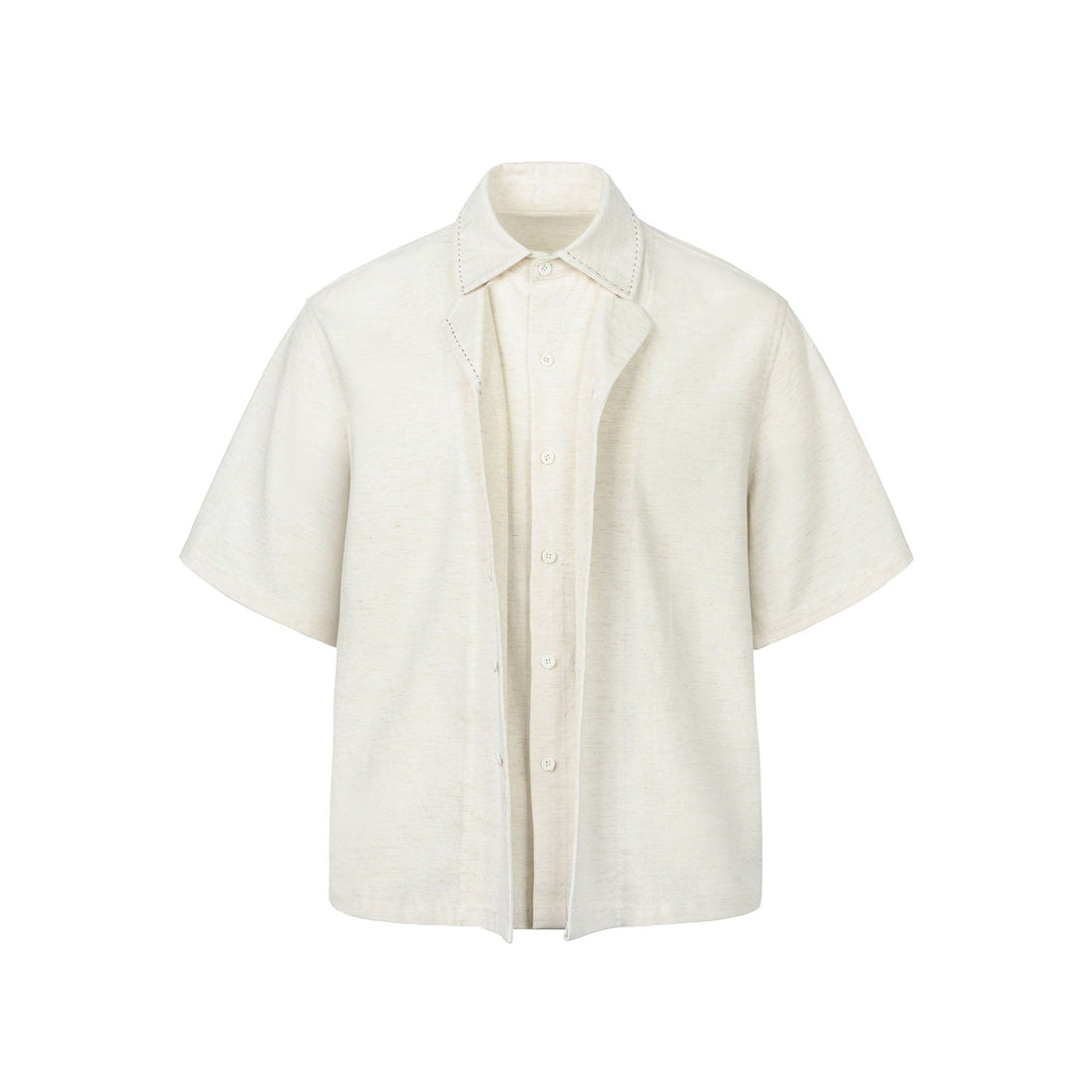 OKAYTHXBYE Faux-Layer Stitch Half Shirt-Half shirt-S-White-Free Shipping Leatheretro