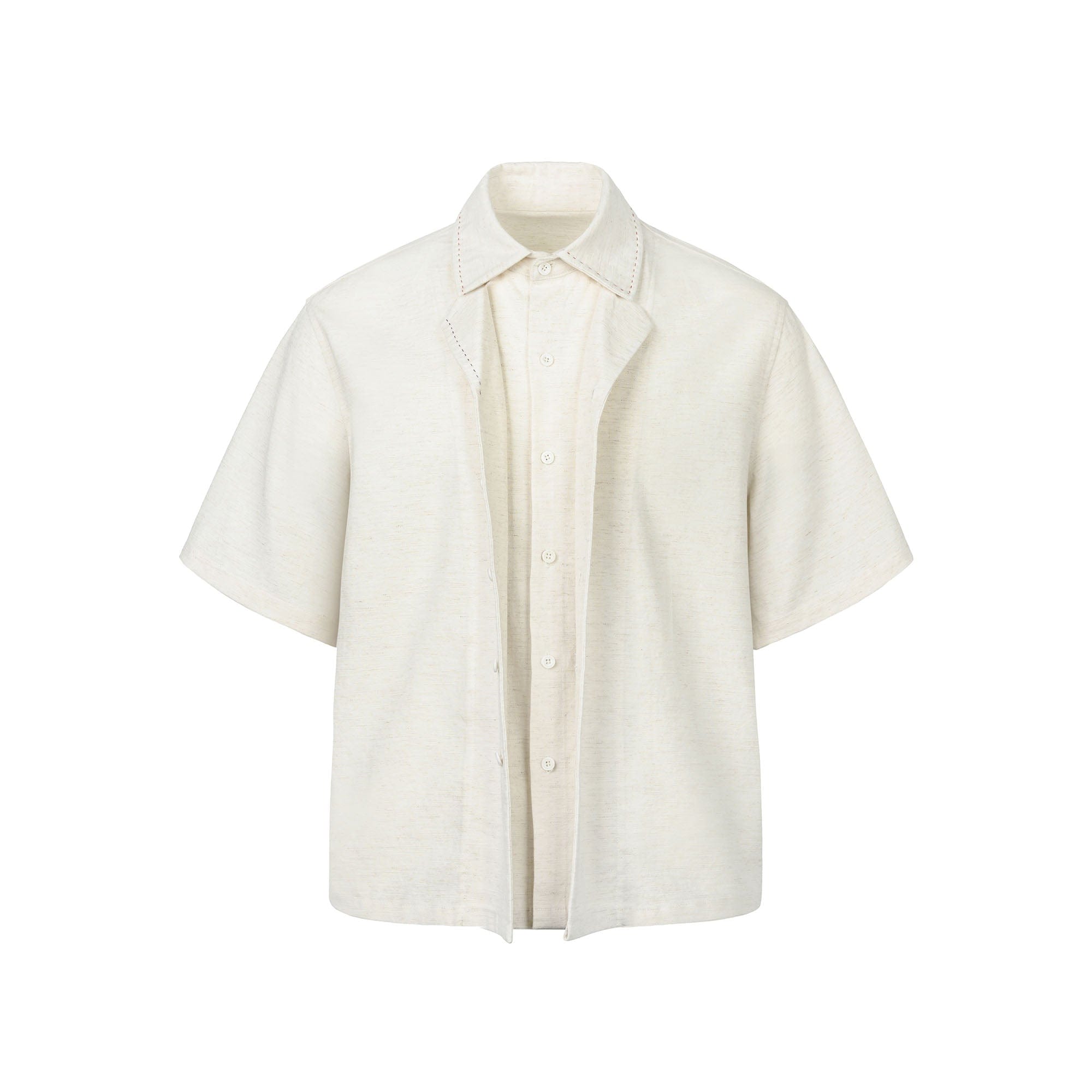 OKAYTHXBYE Faux-Layer Stitch Half Shirt-Half shirt-S-White-Free Shipping Leatheretro