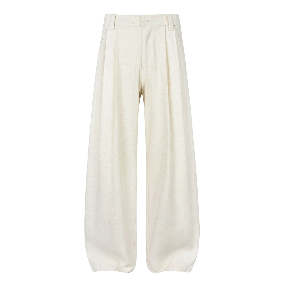 OKAYTHXBYE Pleated Linen-Blend Wide-Leg Trousers-Pants-S-White-Free Shipping Leatheretro