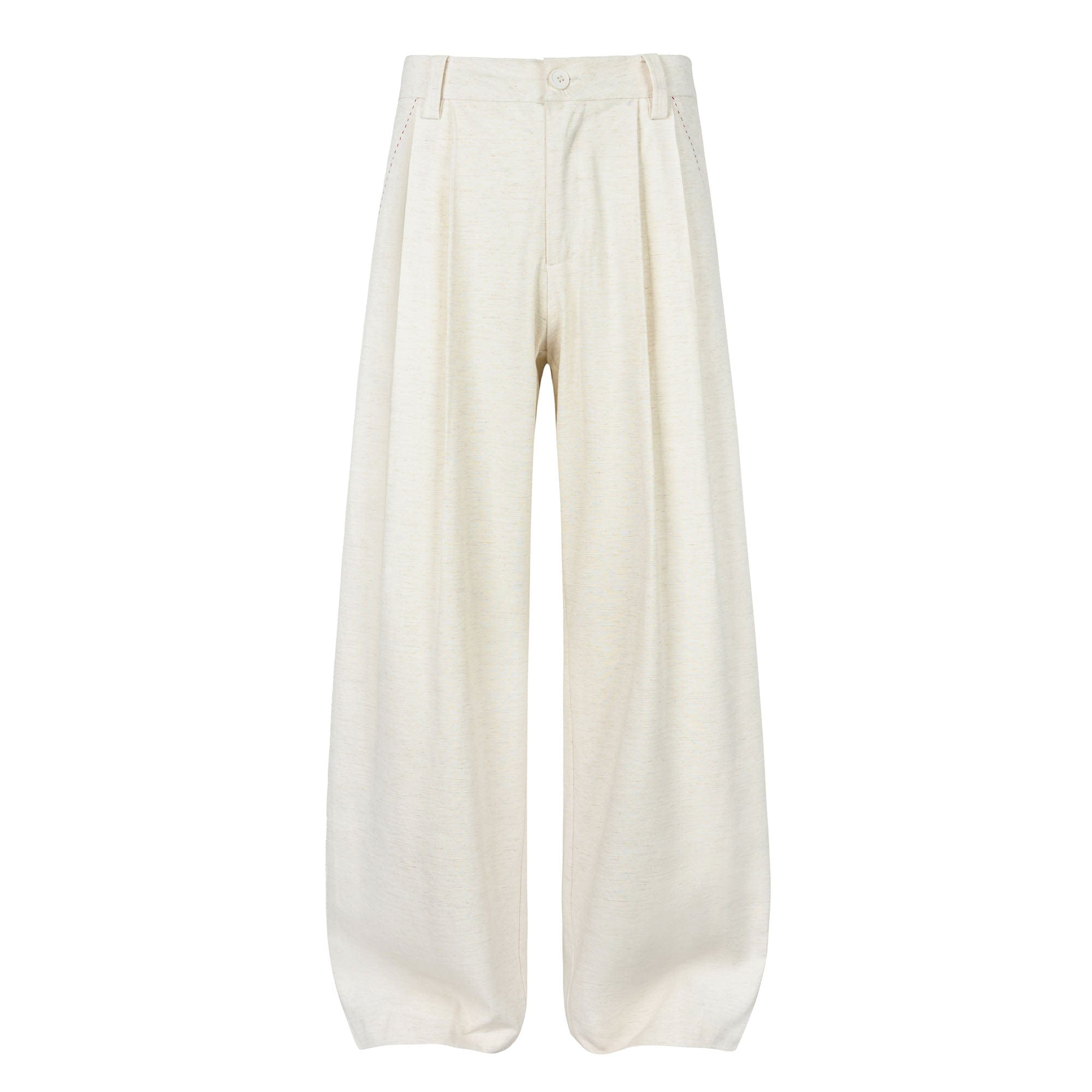 OKAYTHXBYE Pleated Linen-Blend Wide-Leg Trousers-Pants-S-White-Free Shipping Leatheretro