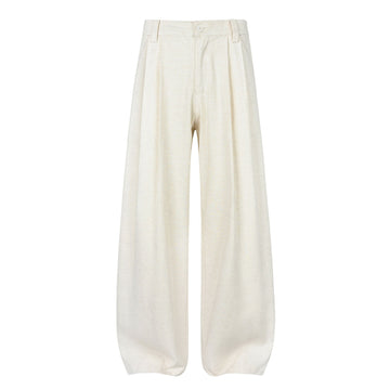 OKAYTHXBYE Pleated Linen-Blend Wide-Leg Trousers-Pants-S-White-Free Shipping Leatheretro