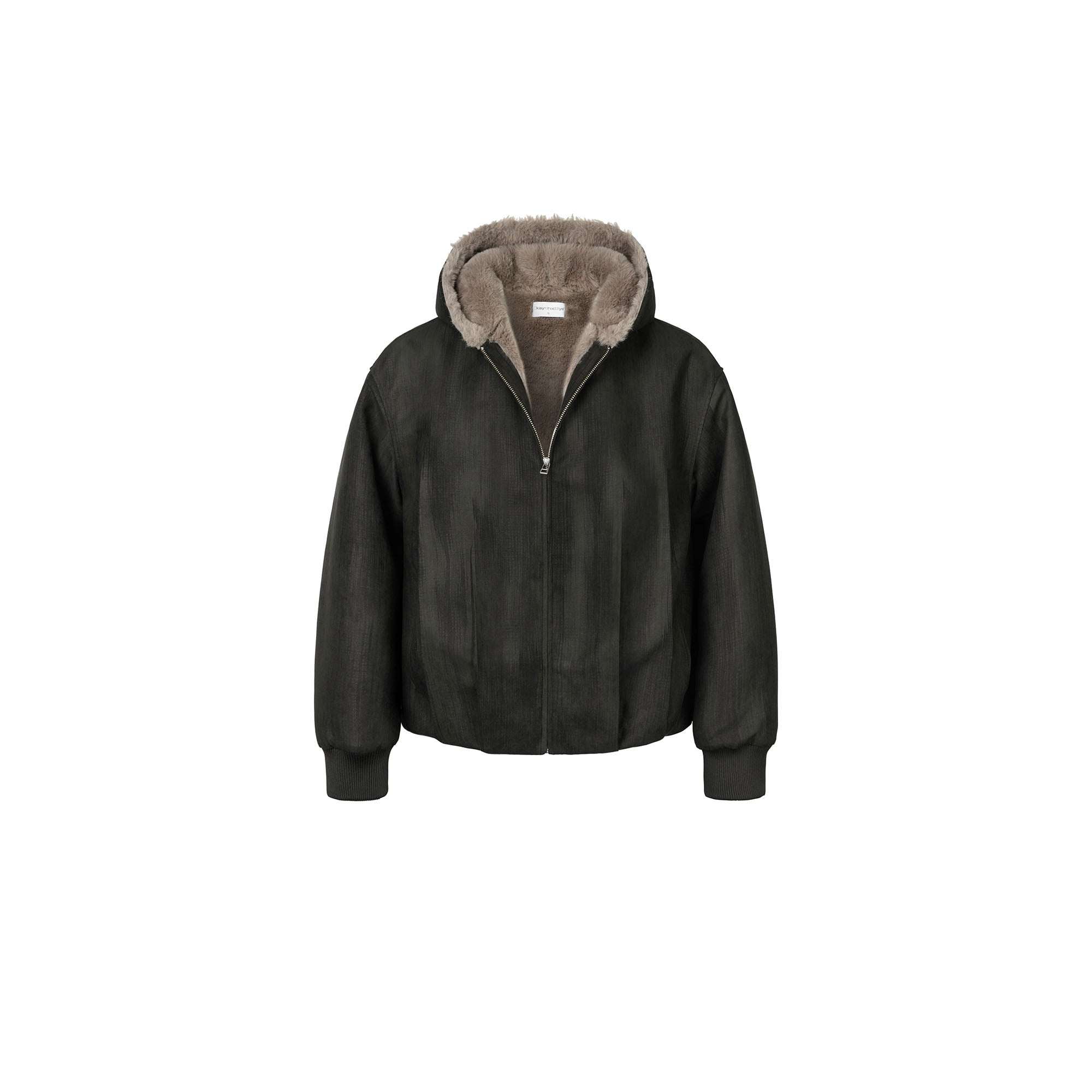 OKAYTHXBYE Faux Mink Lined Hooded Bomber Jacket-Jacket-S-Black-Free Shipping Leatheretro