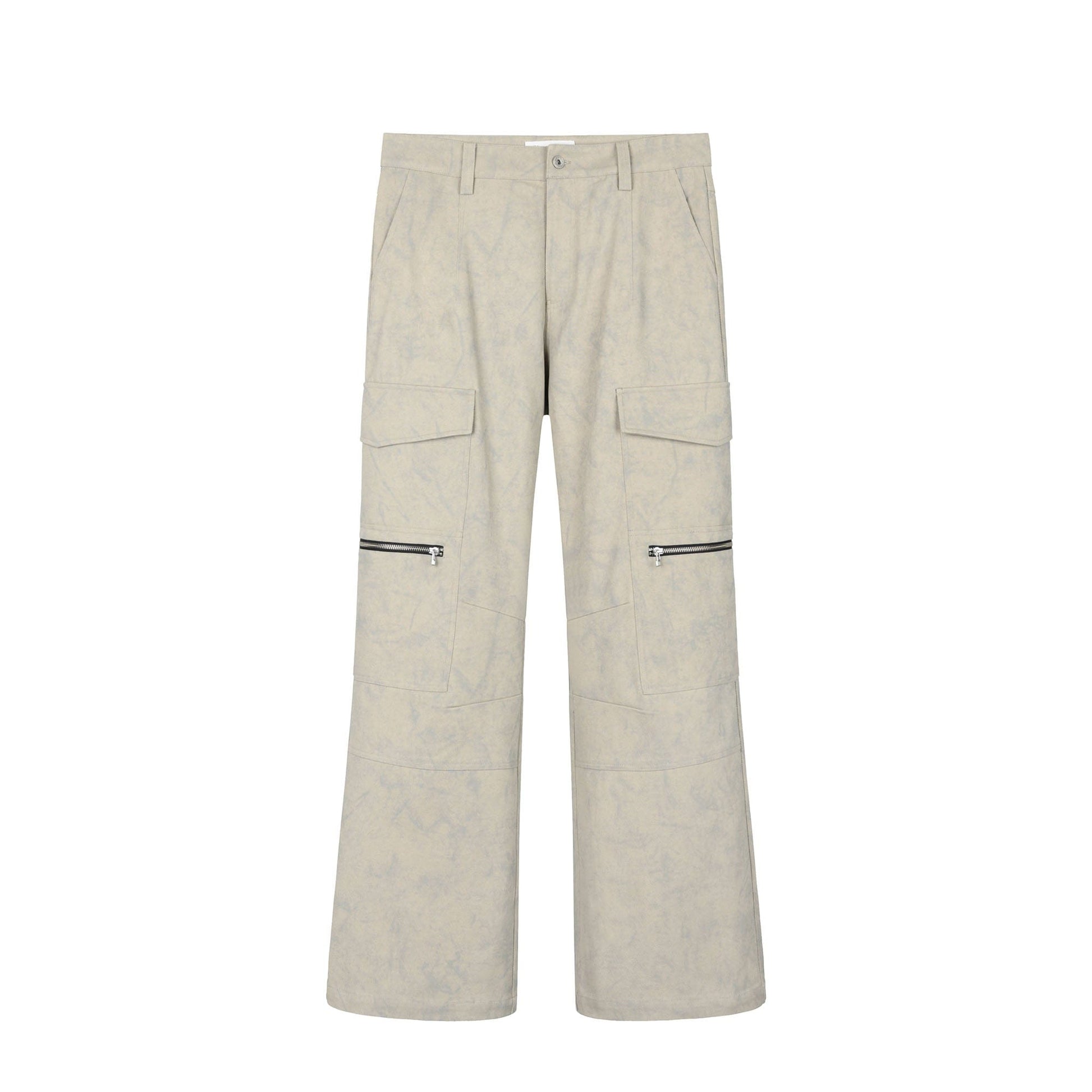 OKAYTHXBYE Muted Marble Multi-Pocket Panel Flared Cargo Pants-Pants-S-Beige-Free Shipping Leatheretro