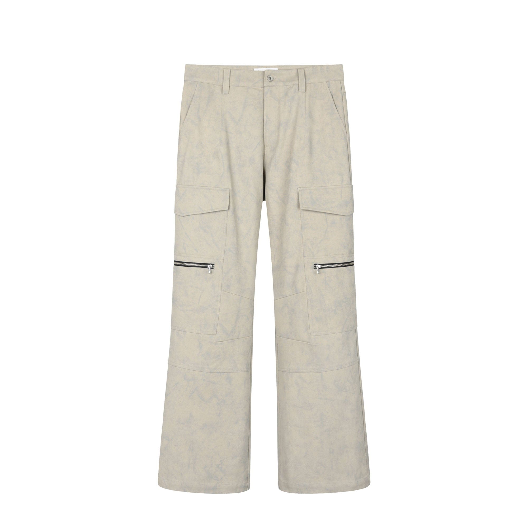 OKAYTHXBYE Muted Marble Multi-Pocket Panel Flared Cargo Pants-Pants-S-Beige-Free Shipping Leatheretro