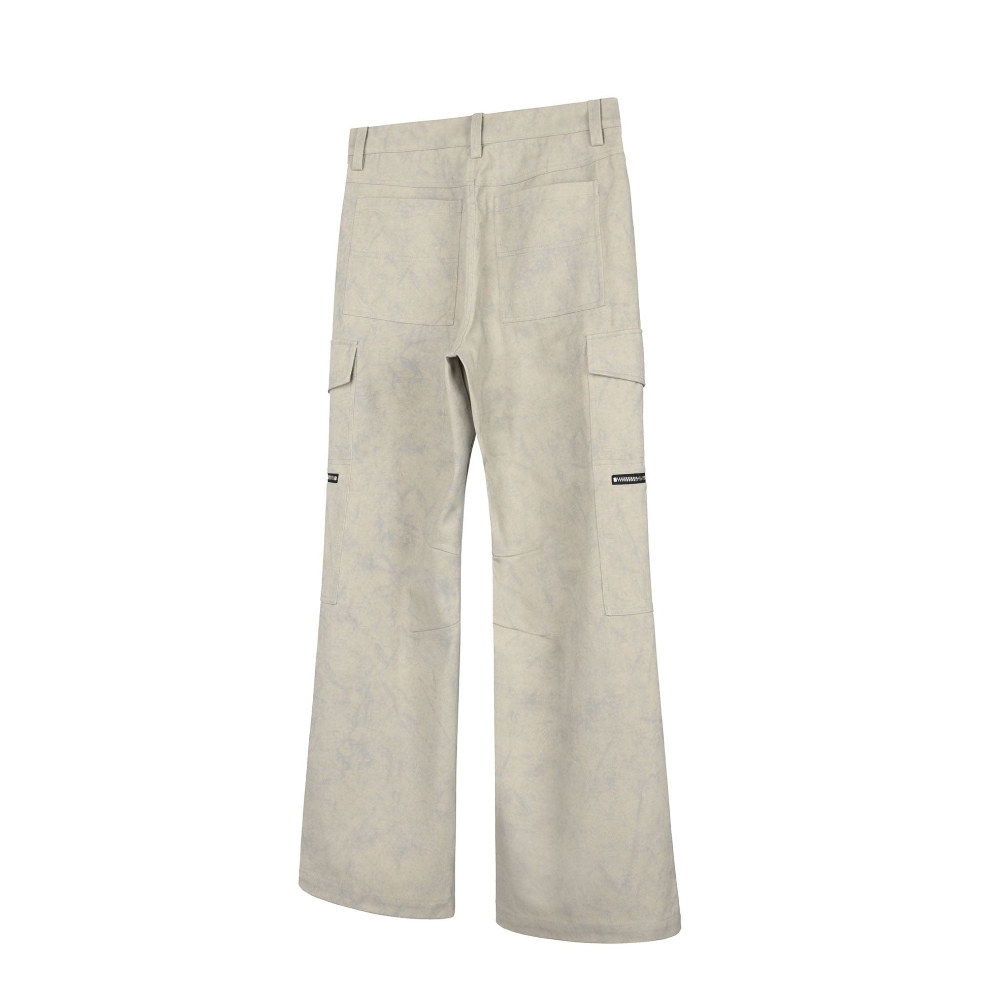 OKAYTHXBYE Muted Marble Multi-Pocket Panel Flared Cargo Pants-Pants-S-Beige-Free Shipping Leatheretro