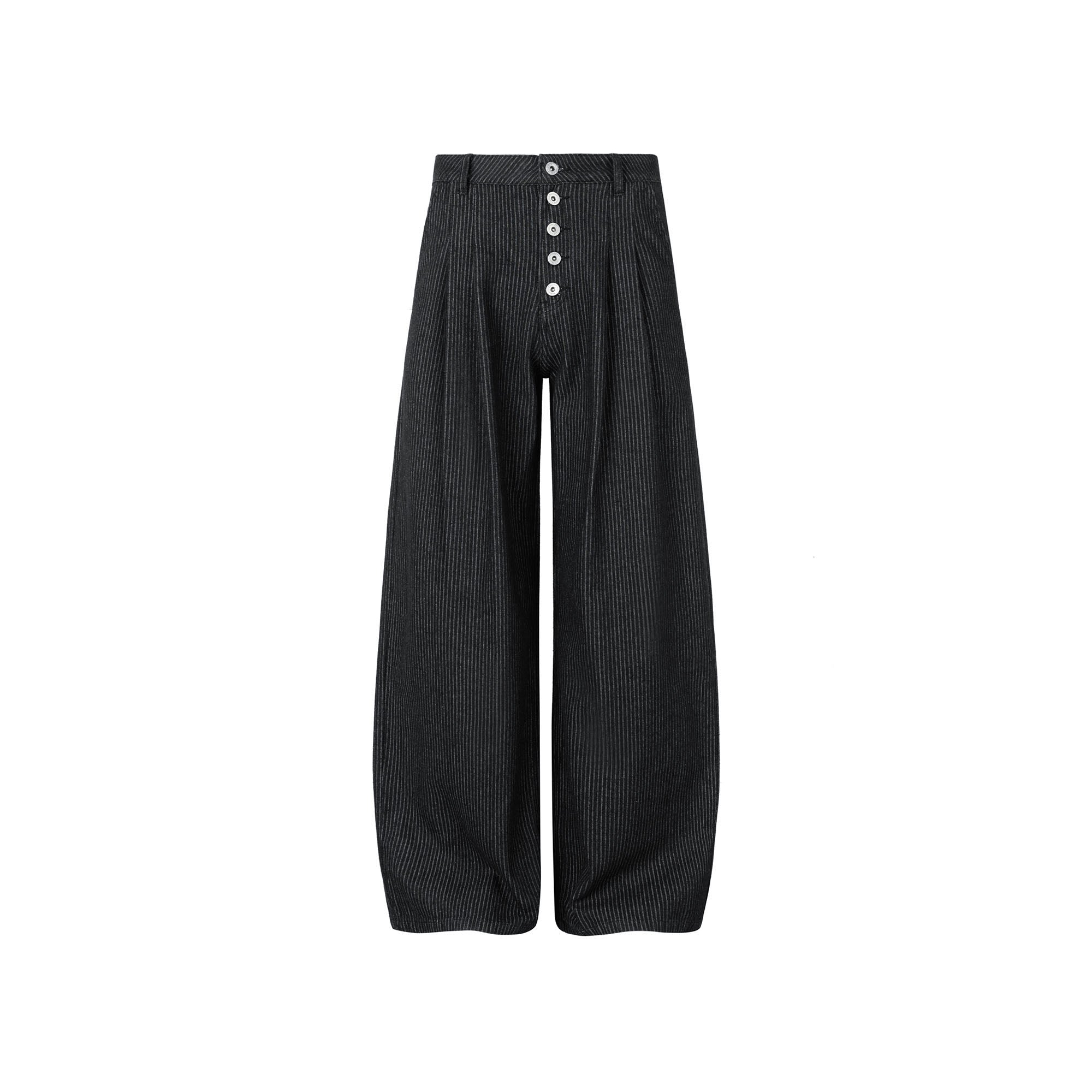 OKAYTHXBYE Classic Pleated Wide-Leg Jeans-Jeans-S-Black-Free Shipping Leatheretro