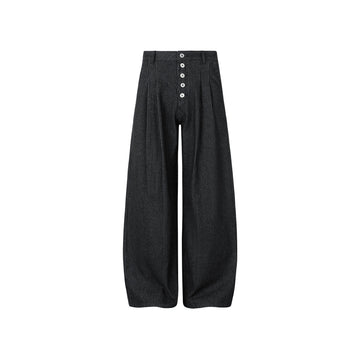OKAYTHXBYE Classic Pleated Wide-Leg Jeans-Jeans-S-Black-Free Shipping Leatheretro