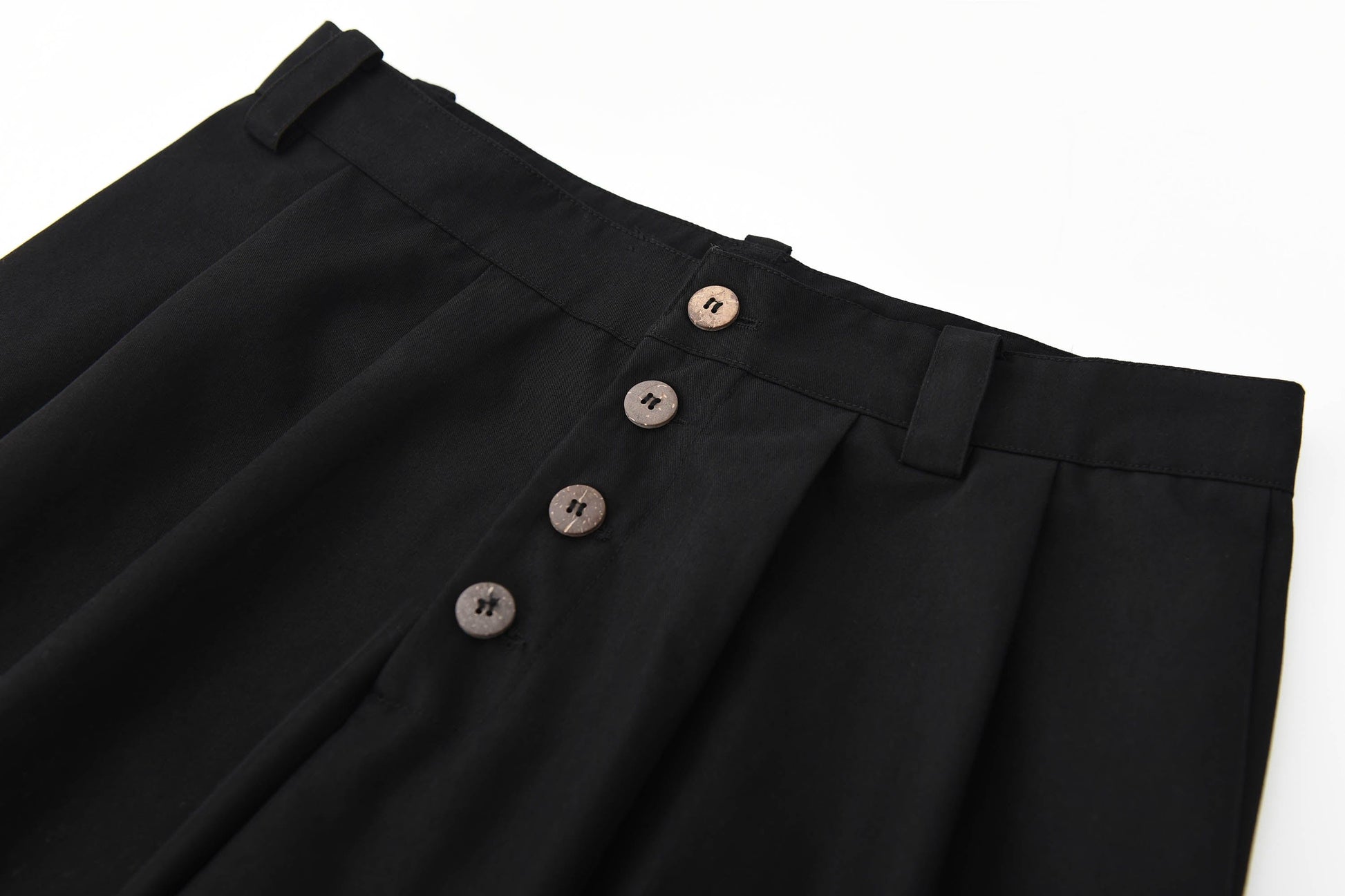 KREATE Crinkled Button-Fly Wide-Leg Pants-Pants-S - 30"-Black-Free Shipping Leatheretro