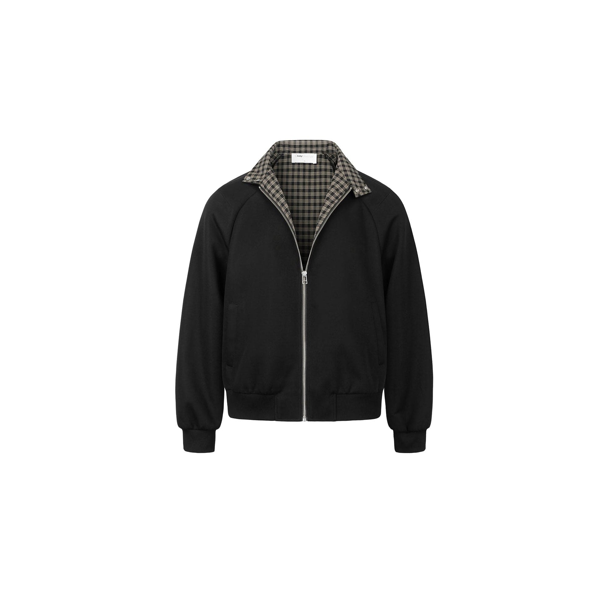 OKAYTHXBYE Checker-Lined Harrington Jacket-Jacket-S-Black-Free Shipping Leatheretro
