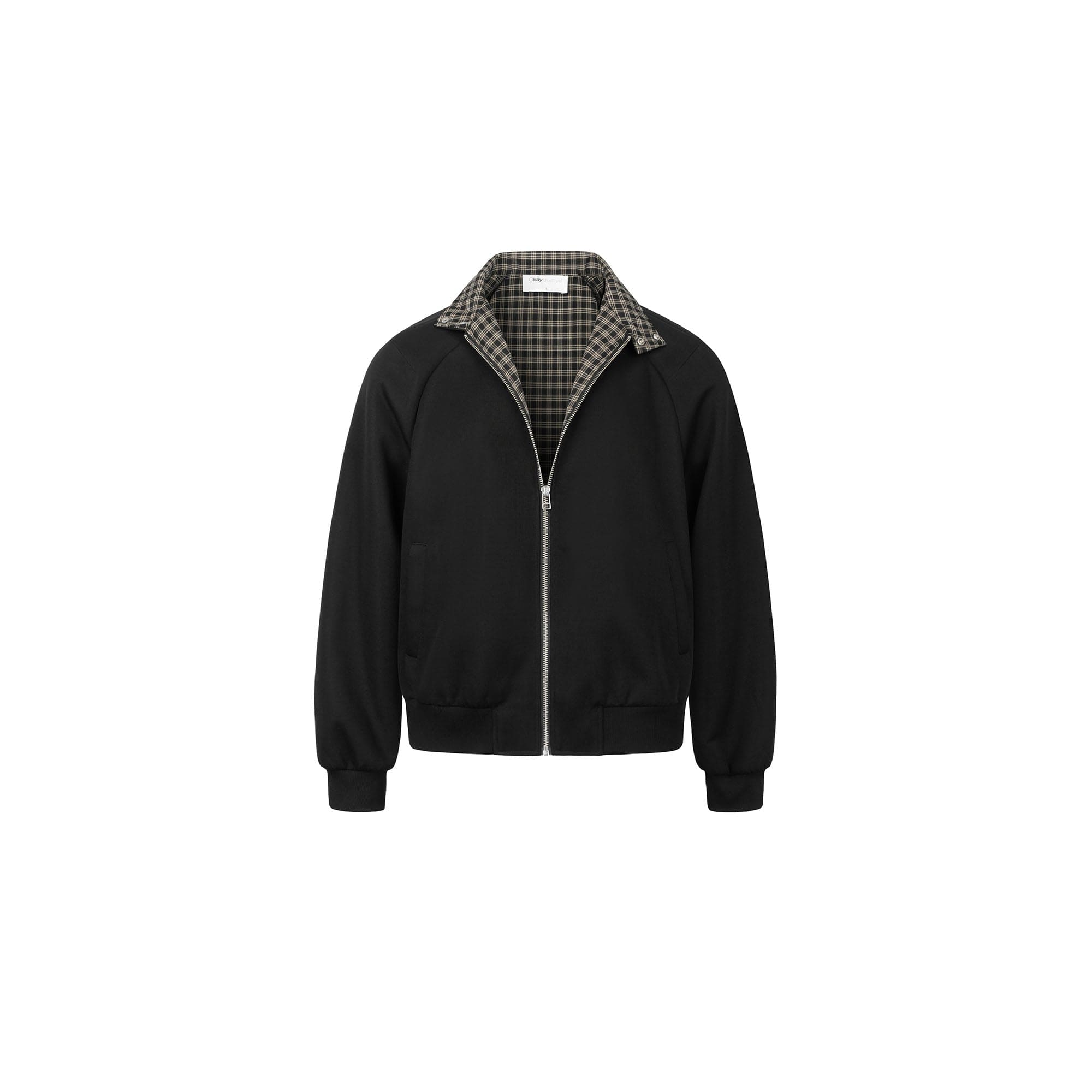 OKAYTHXBYE Checker-Lined Harrington Jacket-Jacket-S-Black-Free Shipping Leatheretro