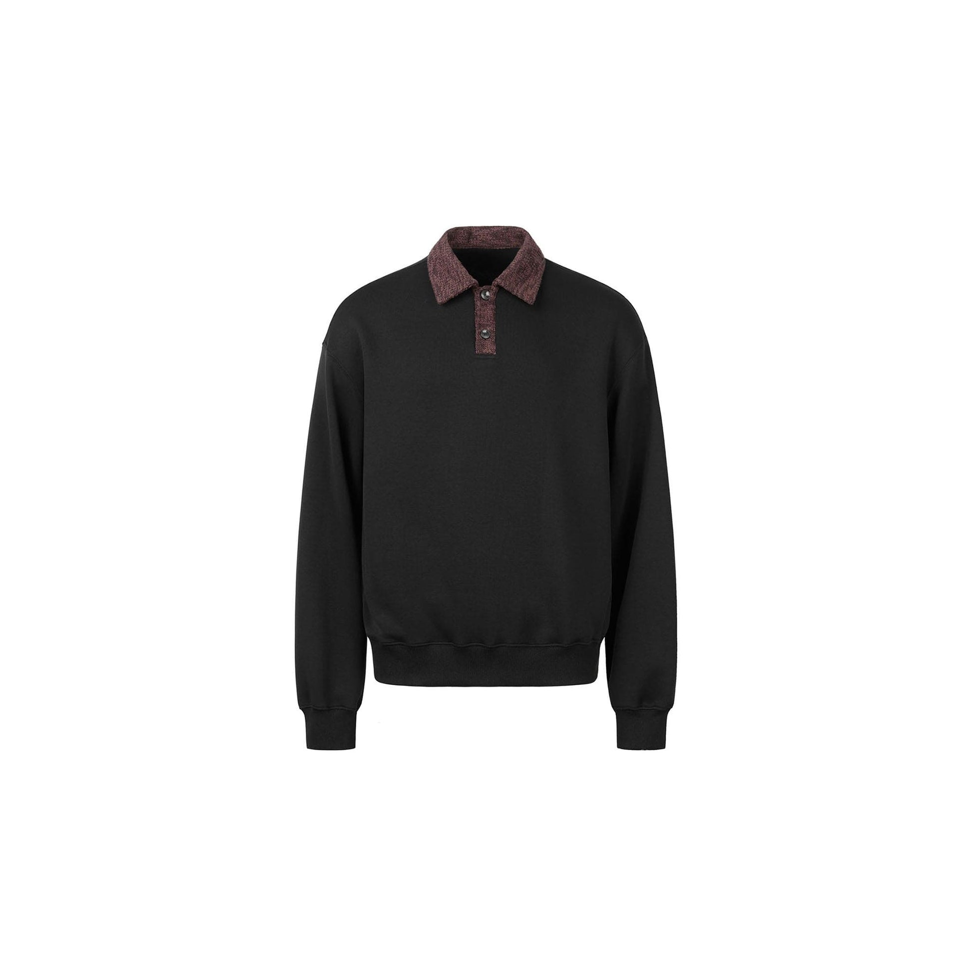 OKAYTHXBYE Flexweave Contrast Collar Sweatshirt-Sweatshirt-S-Black-Free Shipping Leatheretro