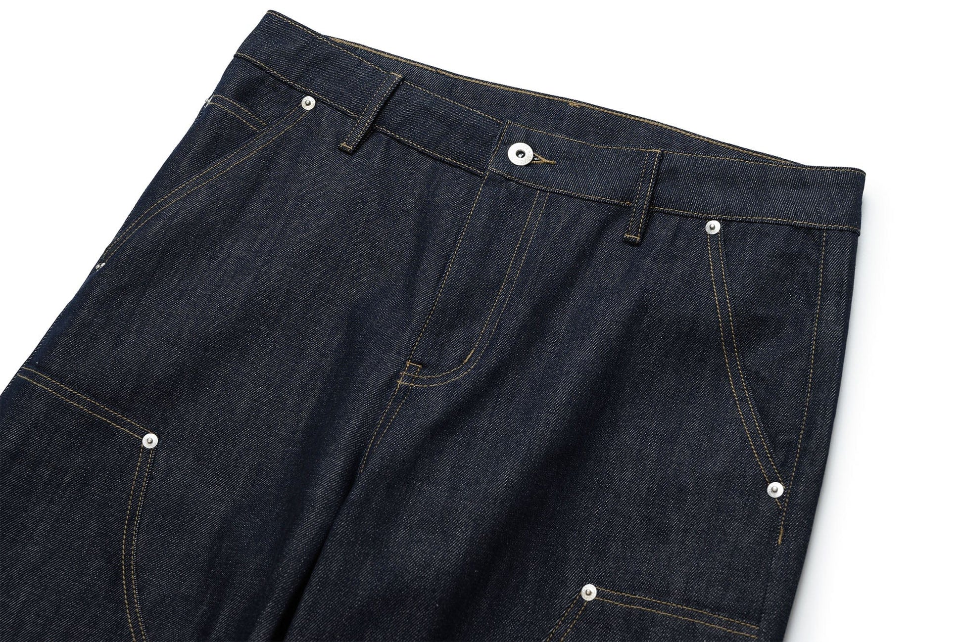 OKAYTHXBYE Paneled Double-Knee Wide-Leg Denim Pants-Jeans-S-Dark Blue-Free Shipping Leatheretro