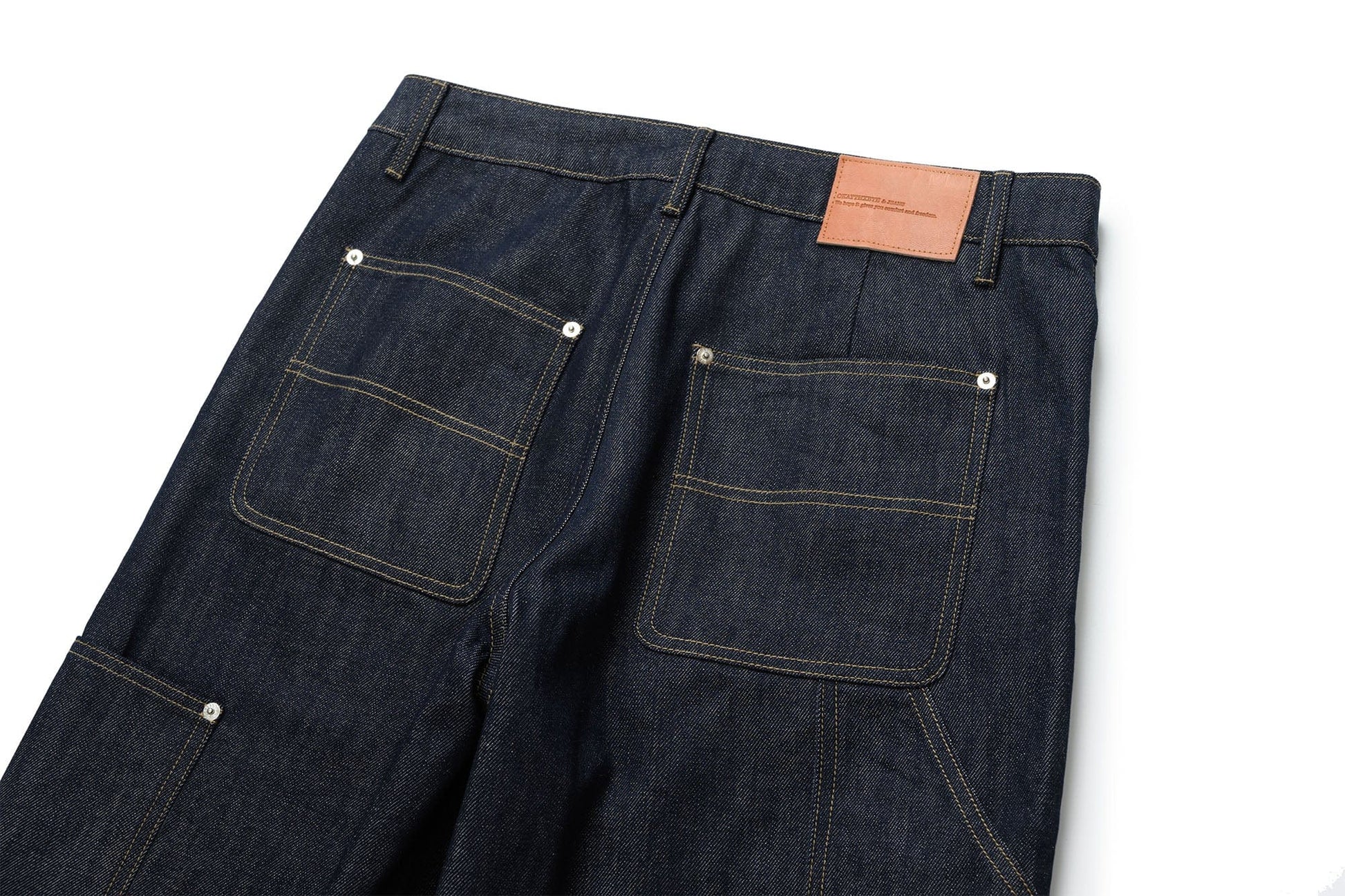 OKAYTHXBYE Paneled Double-Knee Wide-Leg Denim Pants-Jeans-S-Dark Blue-Free Shipping Leatheretro