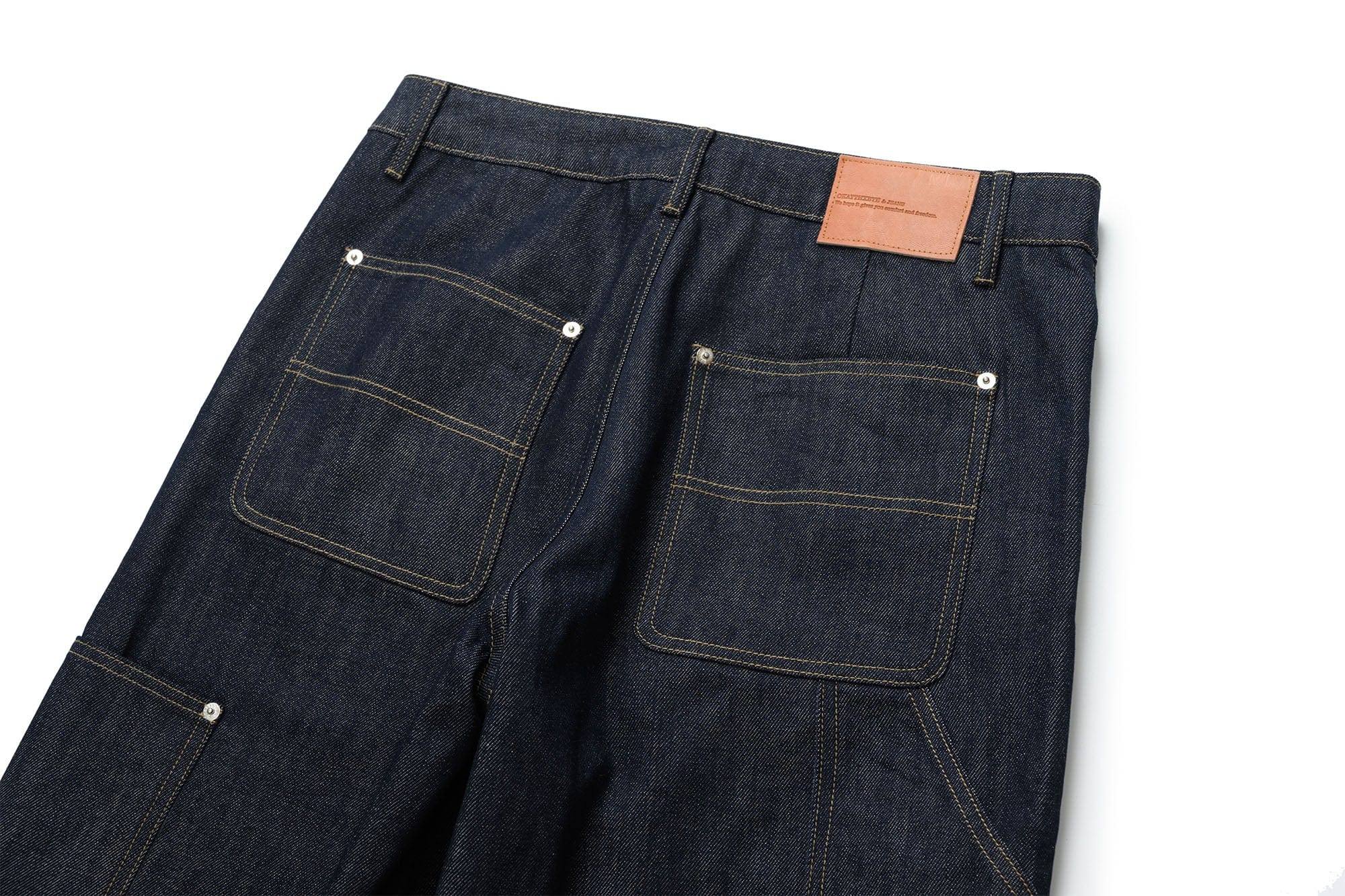 OKAYTHXBYE Paneled Double-Knee Wide-Leg Denim Pants-Jeans-S-Dark Blue-Free Shipping Leatheretro