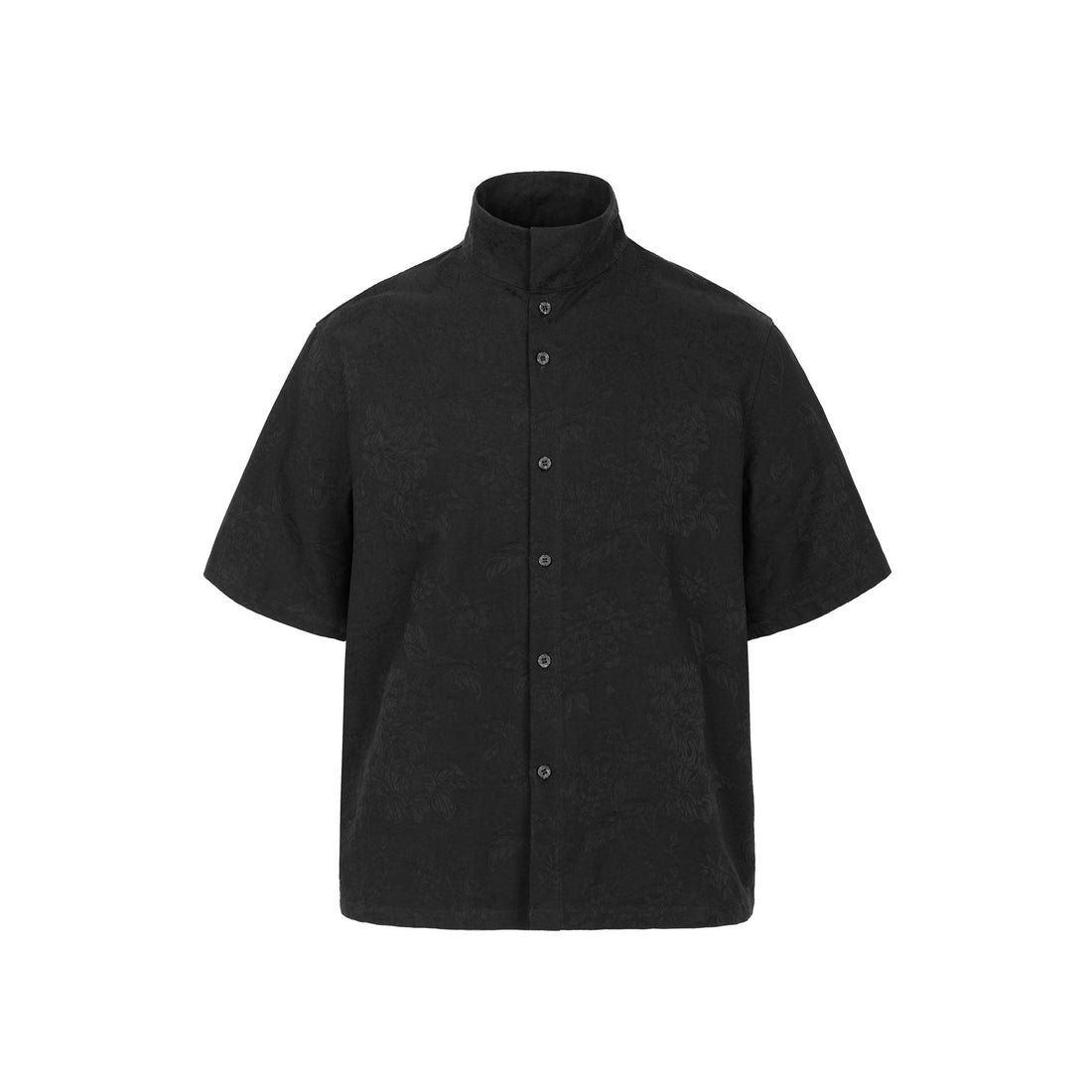 OKAYTHXBYE Floral Embossed Stand Collar Shirt-Half shirt-S-White-Free Shipping Leatheretro