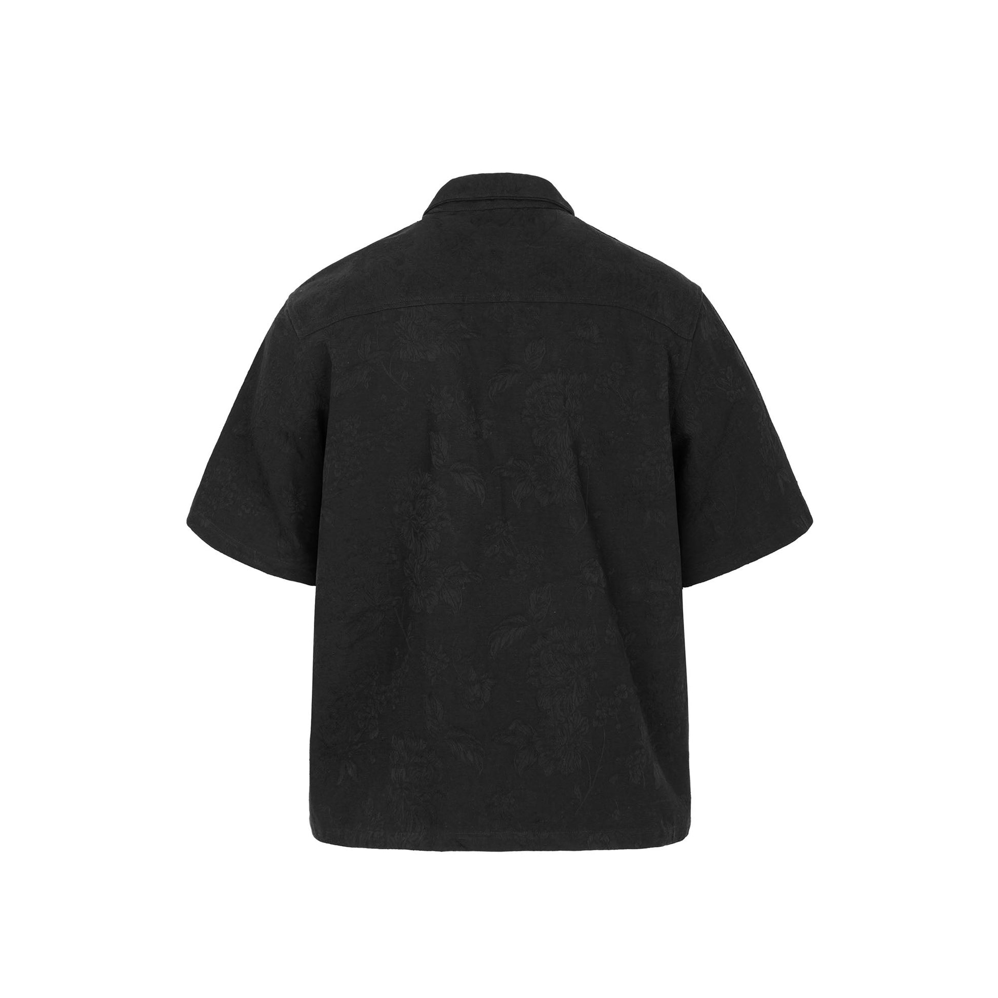 OKAYTHXBYE Floral Embossed Stand Collar Shirt-Half shirt-S-White-Free Shipping Leatheretro