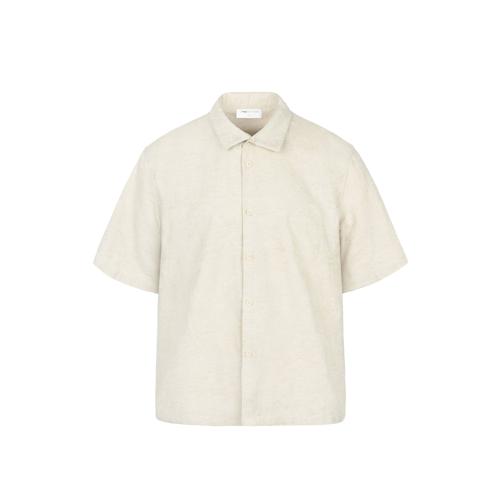 OKAYTHXBYE Floral Embossed Stand Collar Shirt-Half shirt-S-White-Free Shipping Leatheretro