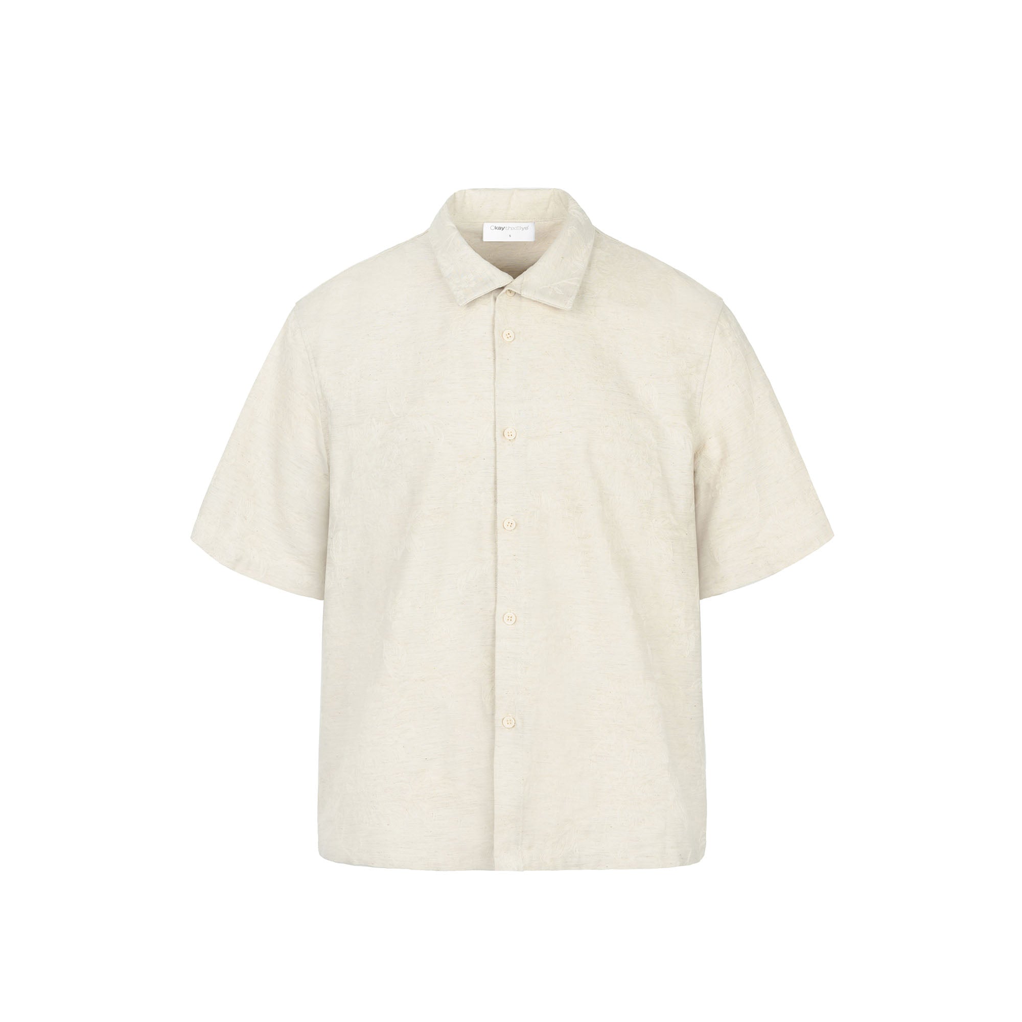 OKAYTHXBYE Floral Embossed Stand Collar Shirt-Half shirt-S-White-Free Shipping Leatheretro