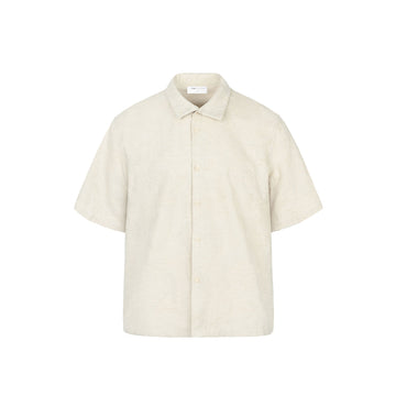 OKAYTHXBYE Floral Embossed Stand Collar Shirt-Half shirt-S-White-Free Shipping Leatheretro