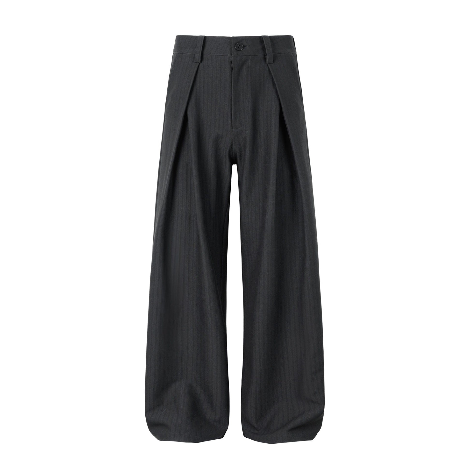 OKAYTHXBYE Pleated Shadow-Stripe Oversized Pants-Pants-S-Black-Free Shipping Leatheretro