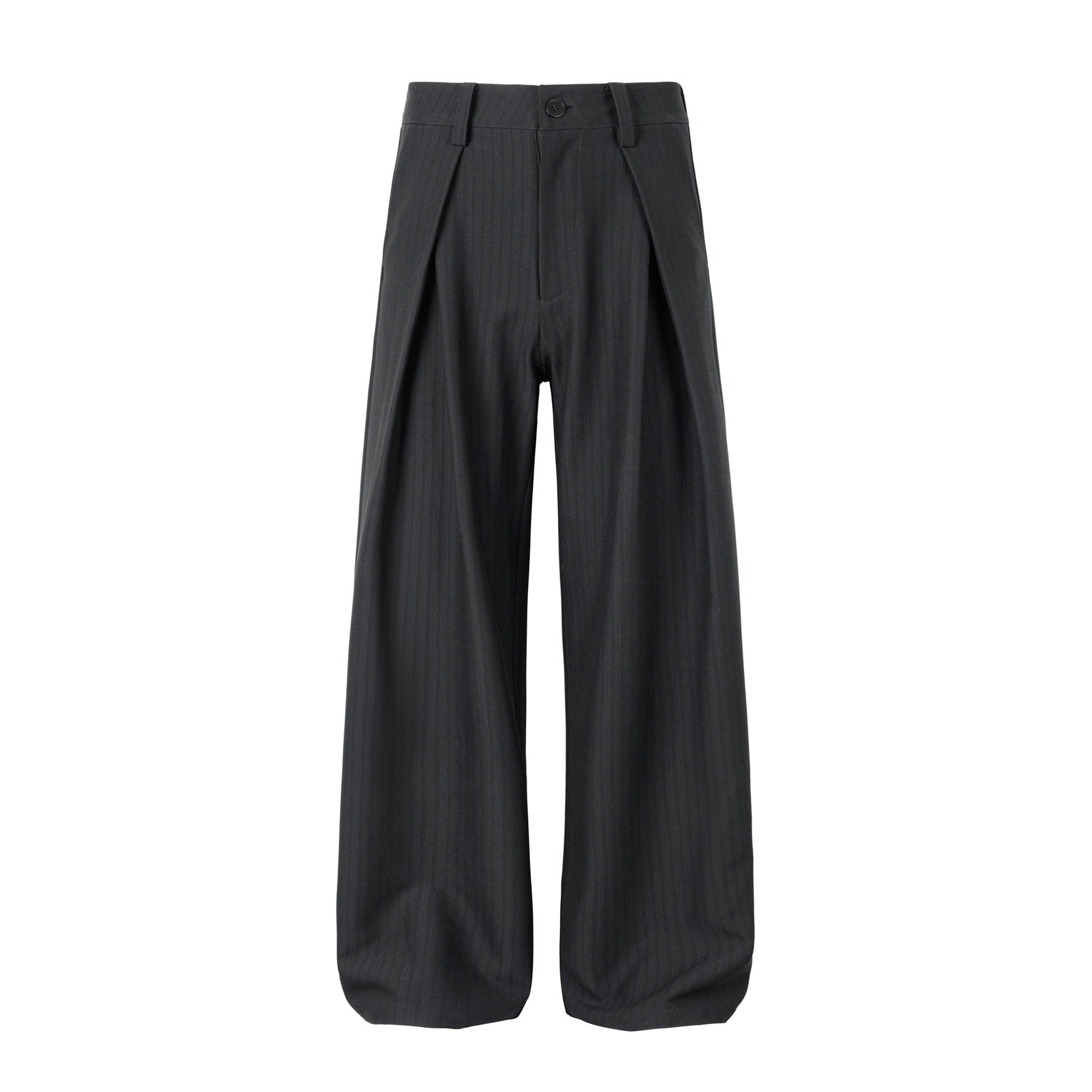 OKAYTHXBYE Pleated Shadow-Stripe Oversized Pants-Pants-S-Black-Free Shipping Leatheretro
