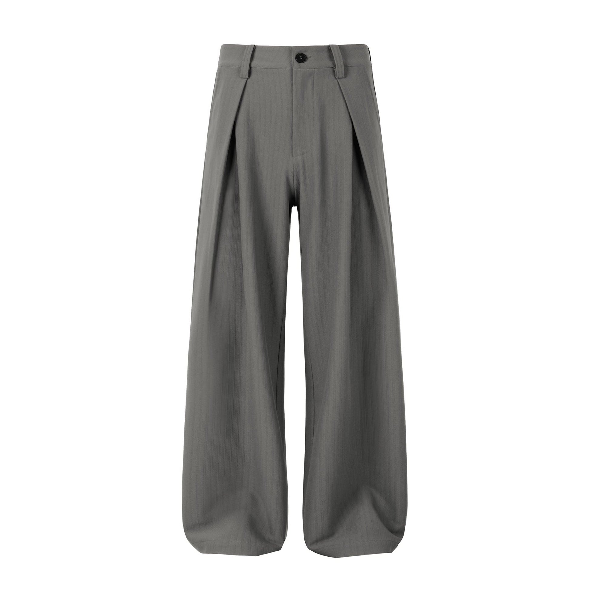 OKAYTHXBYE Pleated Shadow-Stripe Oversized Pants-Pants-S-Gray-Free Shipping Leatheretro