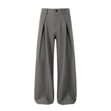 OKAYTHXBYE Pleated Shadow-Stripe Oversized Pants-Pants-S-Gray-Free Shipping Leatheretro
