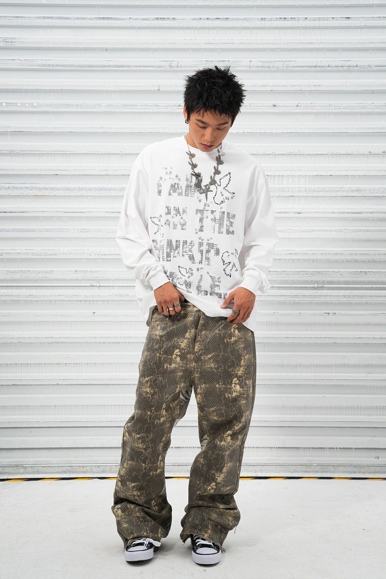 VINKID Snakeskin Waxed Baggy Pants-Pants-S-Free Shipping Leatheretro
