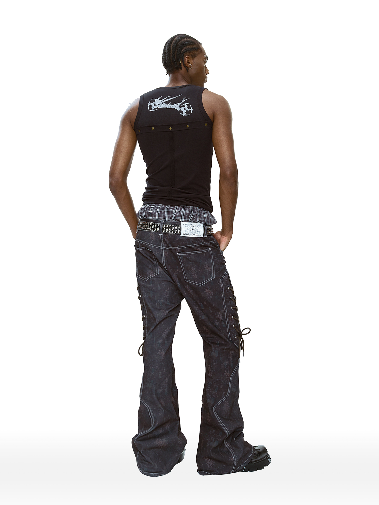 CYCYCY Wasteland Leopard Drawcord Flared Jeans-Jeans-XXS / 27"-Free Shipping Leatheretro