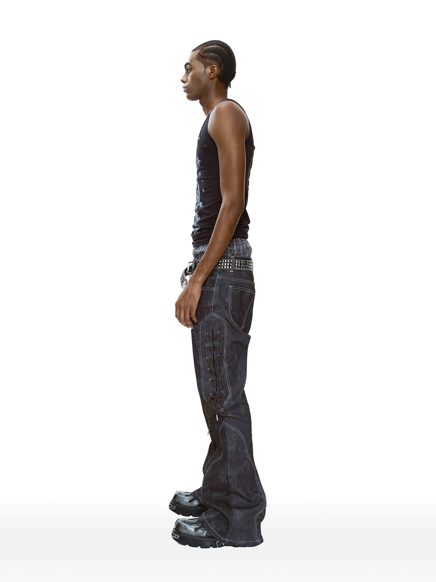 CYCYCY Wasteland Leopard Drawcord Flared Jeans-Jeans-XXS / 27"-Free Shipping Leatheretro
