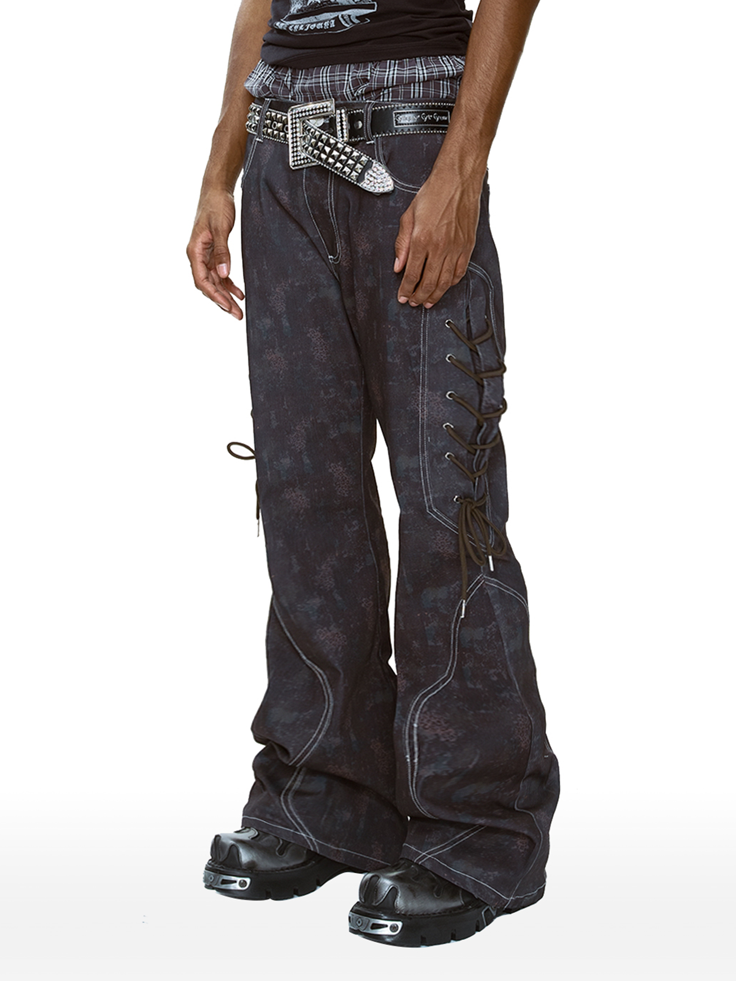 CYCYCY Wasteland Leopard Drawcord Flared Jeans-Jeans-XXS / 27"-Free Shipping Leatheretro