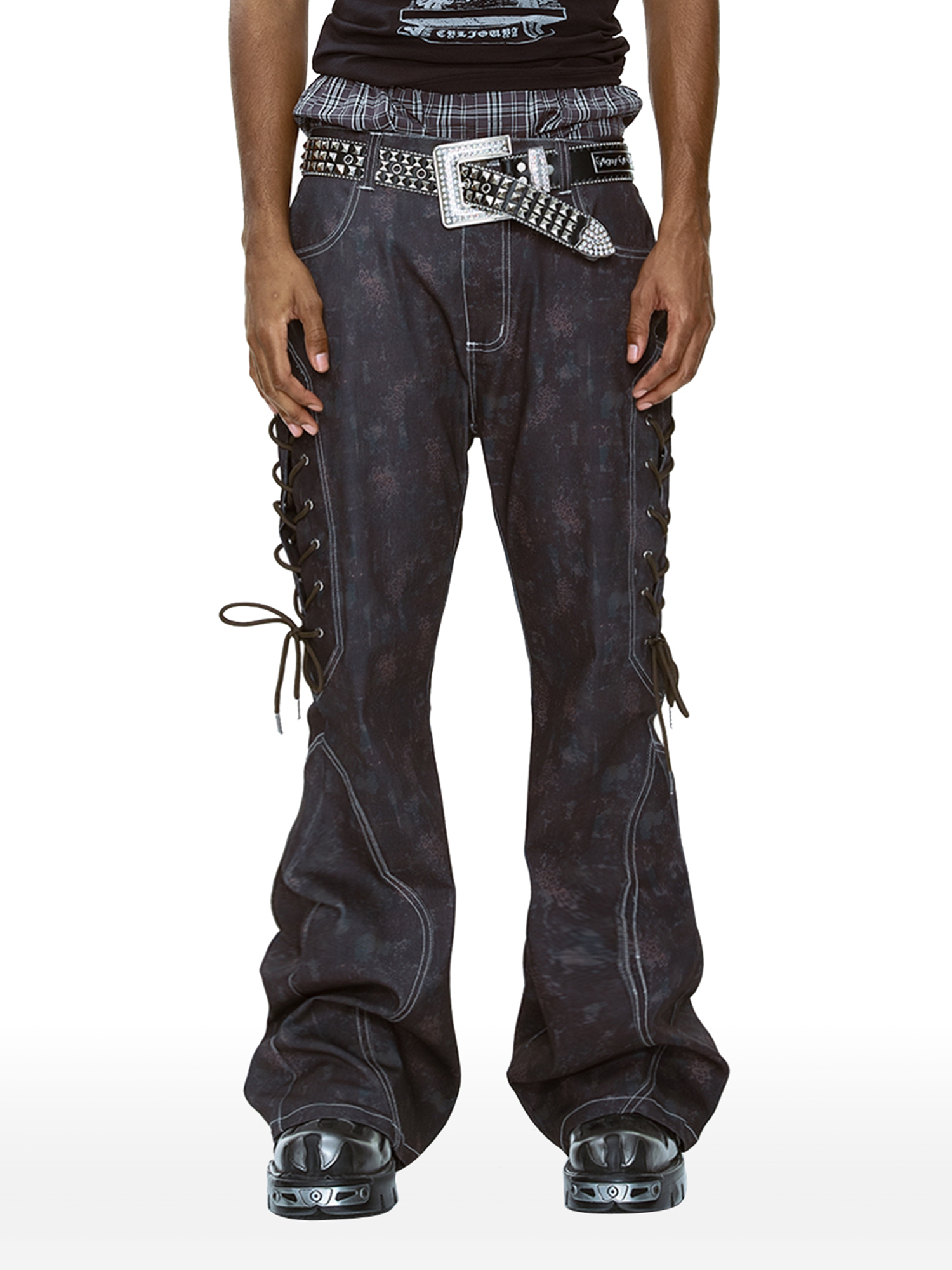 CYCYCY Wasteland Leopard Drawcord Flared Jeans-Jeans-XXS / 27"-Free Shipping Leatheretro