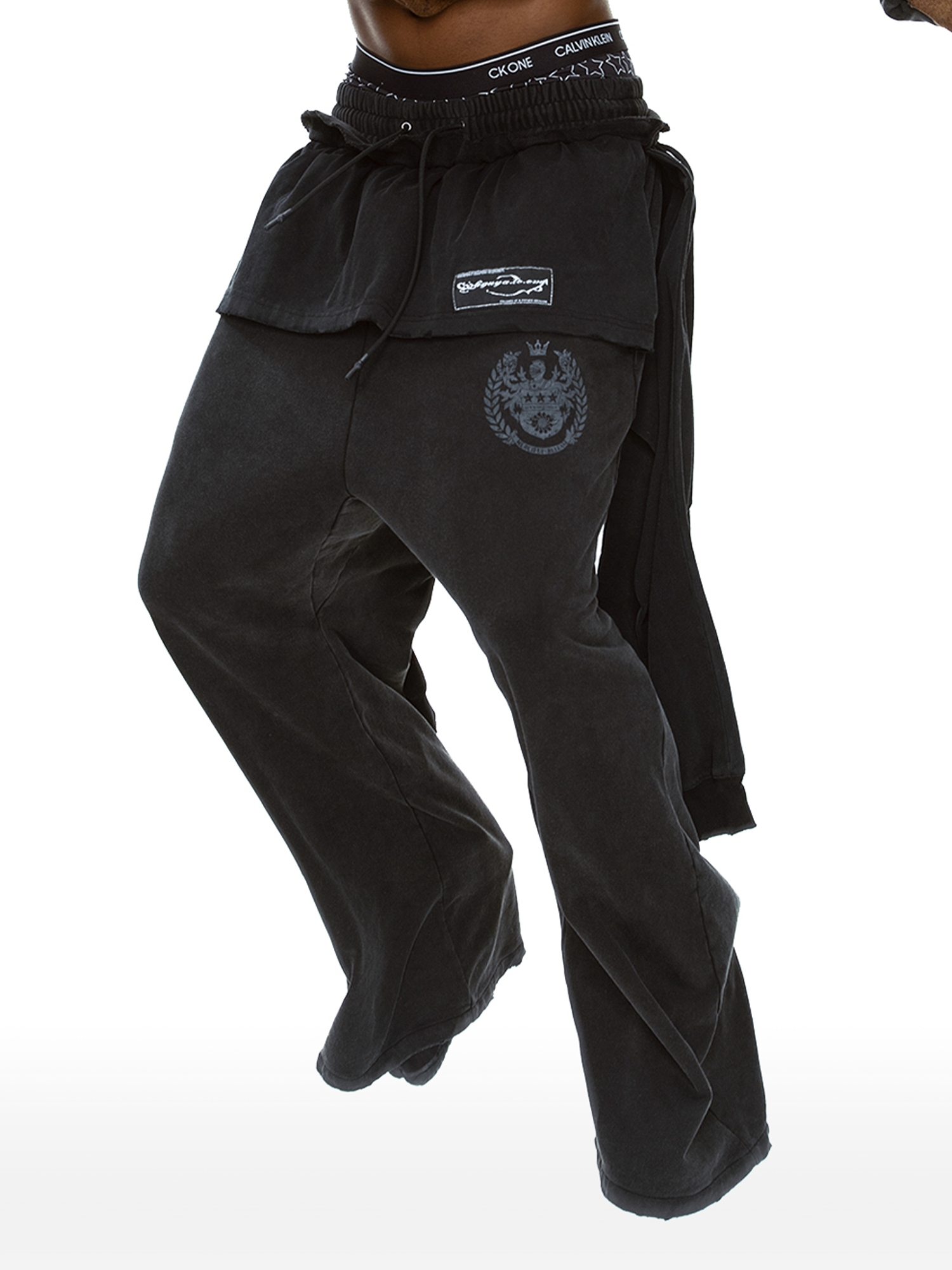 CYCYCY Layered Raw Edge Wide-Leg Sweatpants Black-Pants-S /23"-Free Shipping Leatheretro