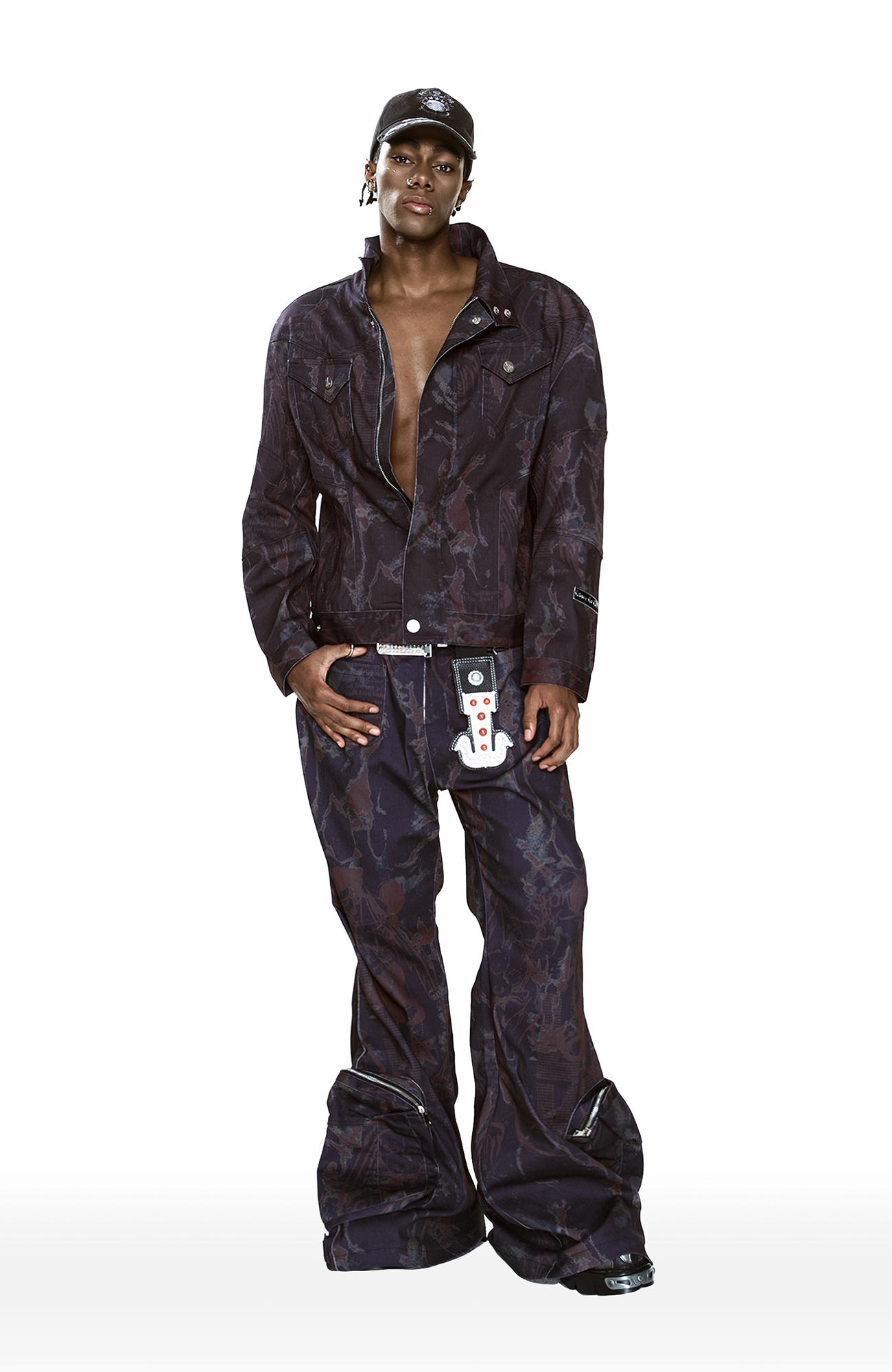CYCYCY Abstract Graphic Cargo Flared Jeans-Jeans-XXS / 27"-Free Shipping Leatheretro