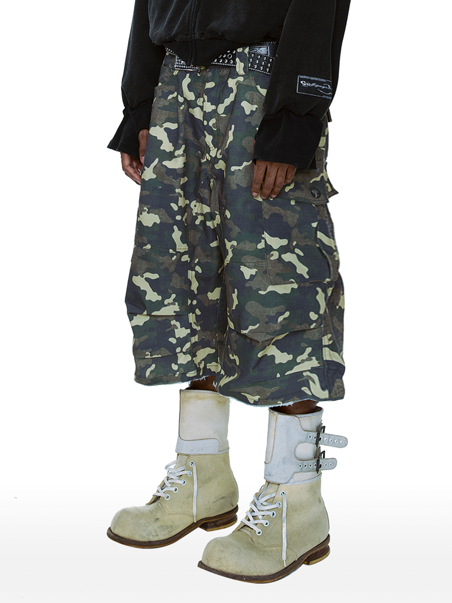 CYCYCY Camo Wide-Leg Cargo Shorts-Shorts-XXS / 28"-Free Shipping Leatheretro