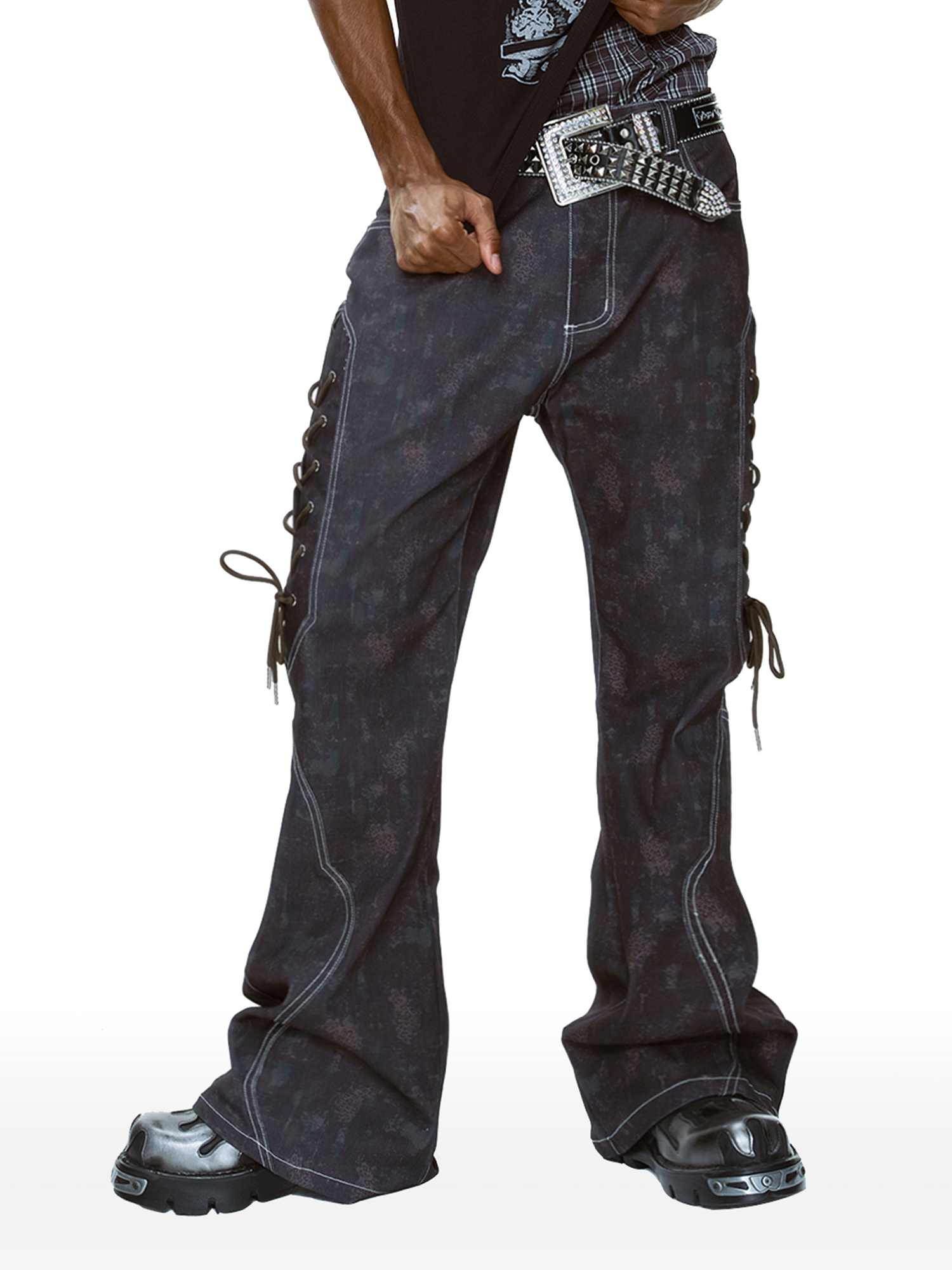 CYCYCY Wasteland Leopard Drawcord Flared Jeans-Jeans-XXS / 27"-Free Shipping Leatheretro
