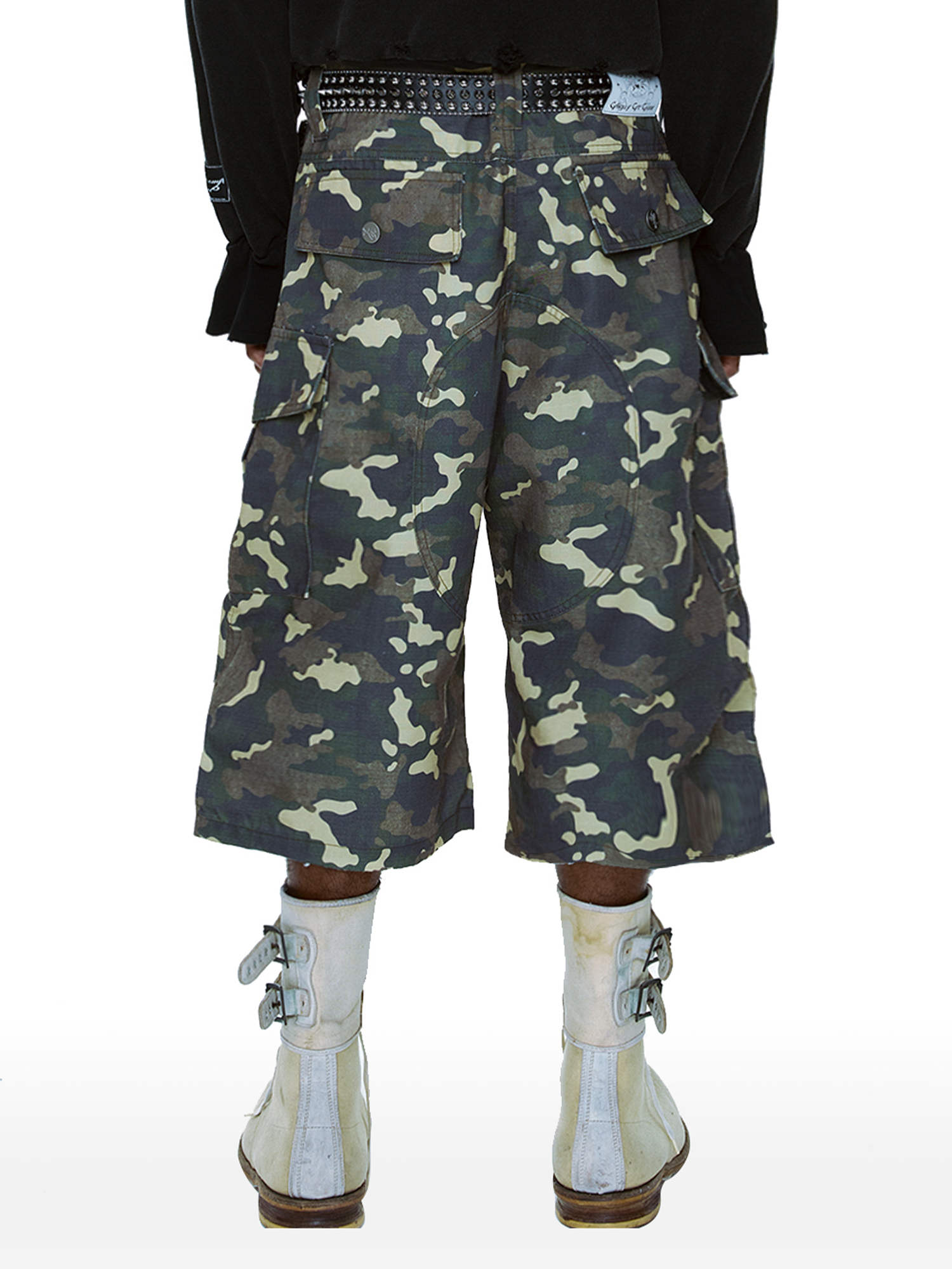 CYCYCY Camo Wide-Leg Cargo Shorts-Shorts-XXS / 28"-Free Shipping Leatheretro