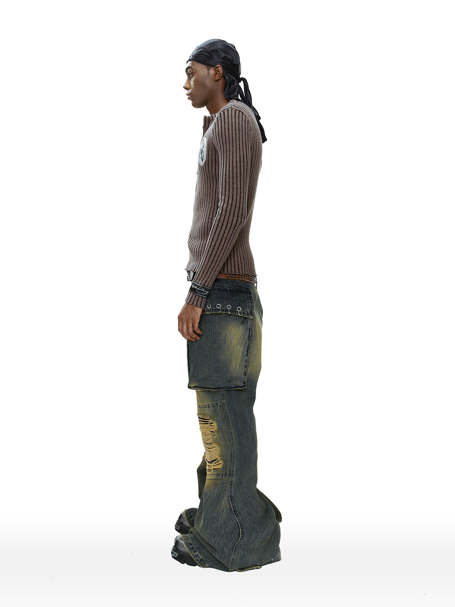 CYCYCY Distressed Big-Pocket Flared Jeans-Jeans-XXS / 27"-Free Shipping Leatheretro