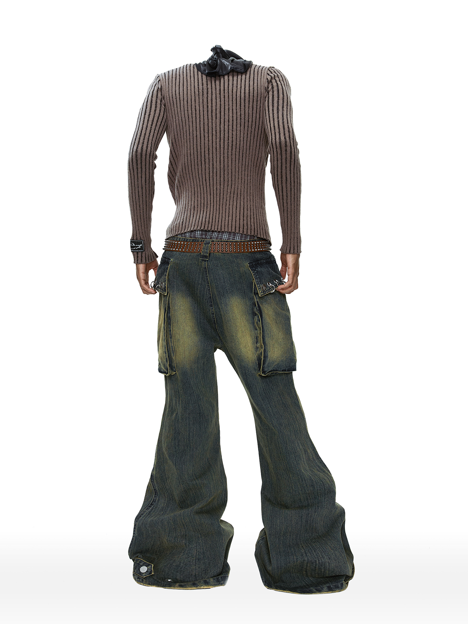 CYCYCY Distressed Big-Pocket Flared Jeans-Jeans-XXS / 27"-Free Shipping Leatheretro