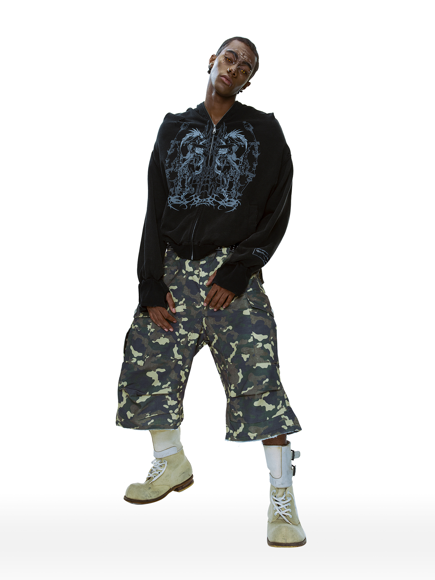 CYCYCY Camo Wide-Leg Cargo Shorts-Shorts-XXS / 28"-Free Shipping Leatheretro