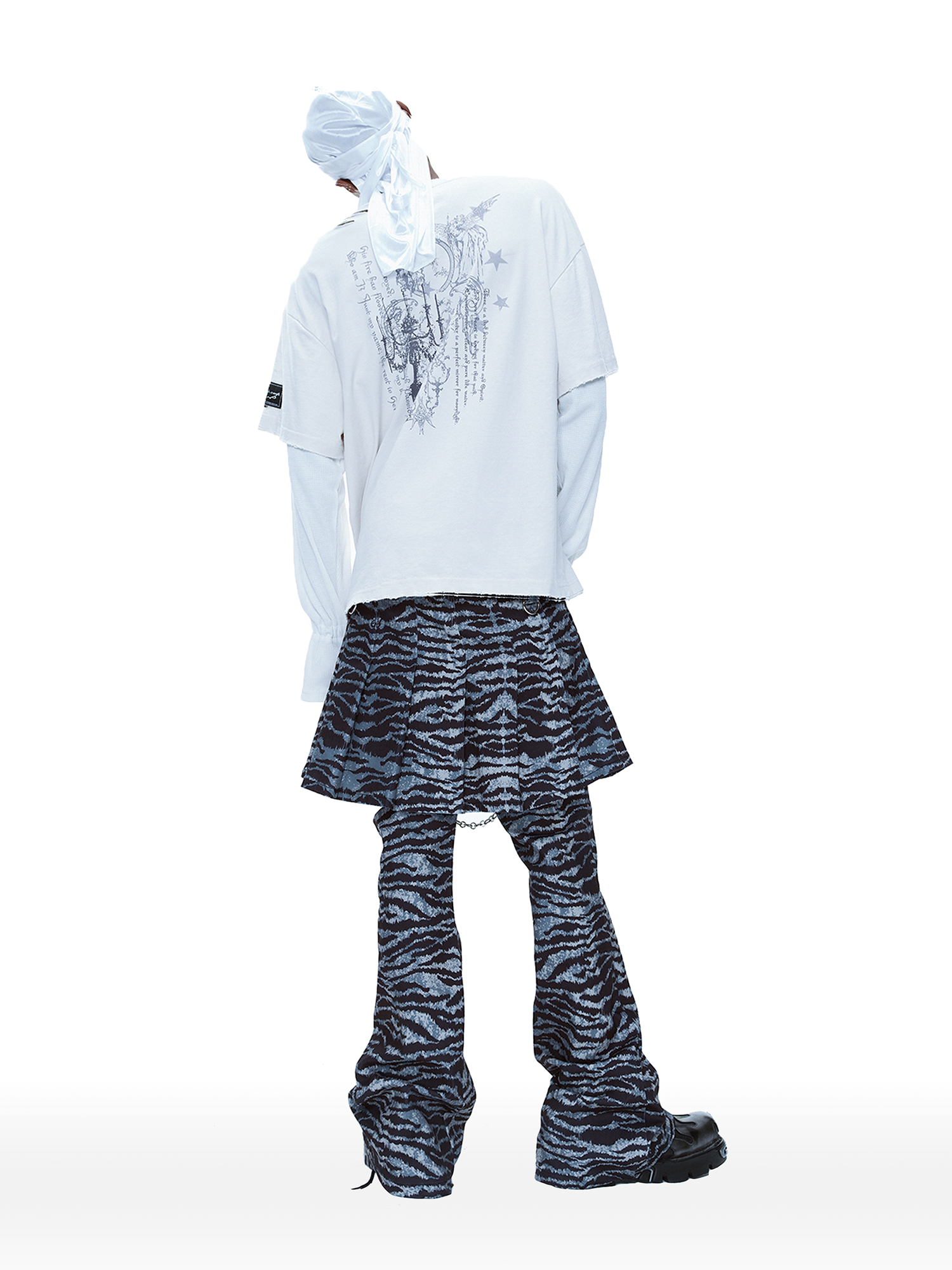 CYCYCY Punk Tiger-Stripe Detachable Pleated Flared Pants-Pants-XXS / 27"-Free Shipping Leatheretro