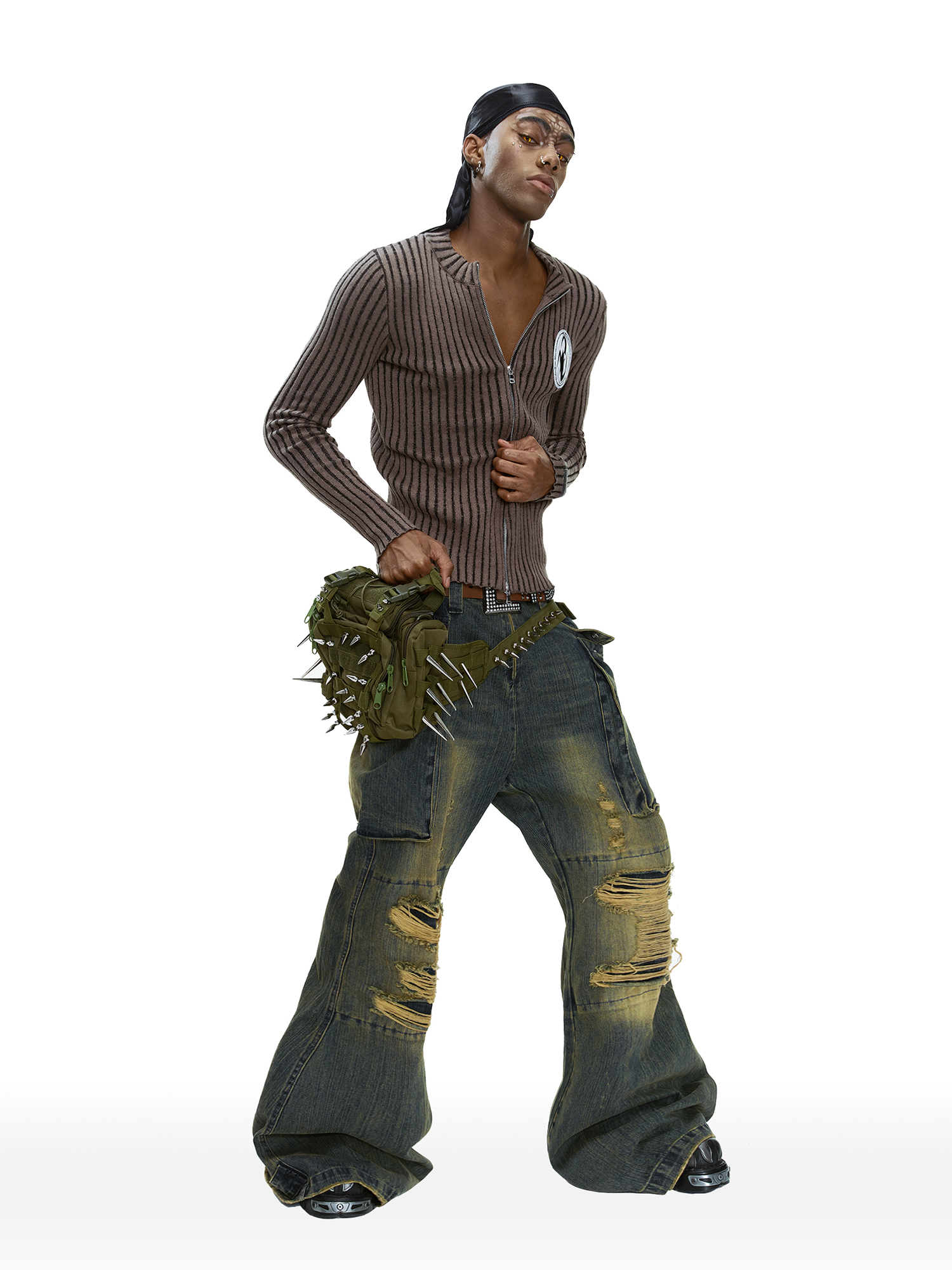 CYCYCY Distressed Big-Pocket Flared Jeans-Jeans-XXS / 27"-Free Shipping Leatheretro