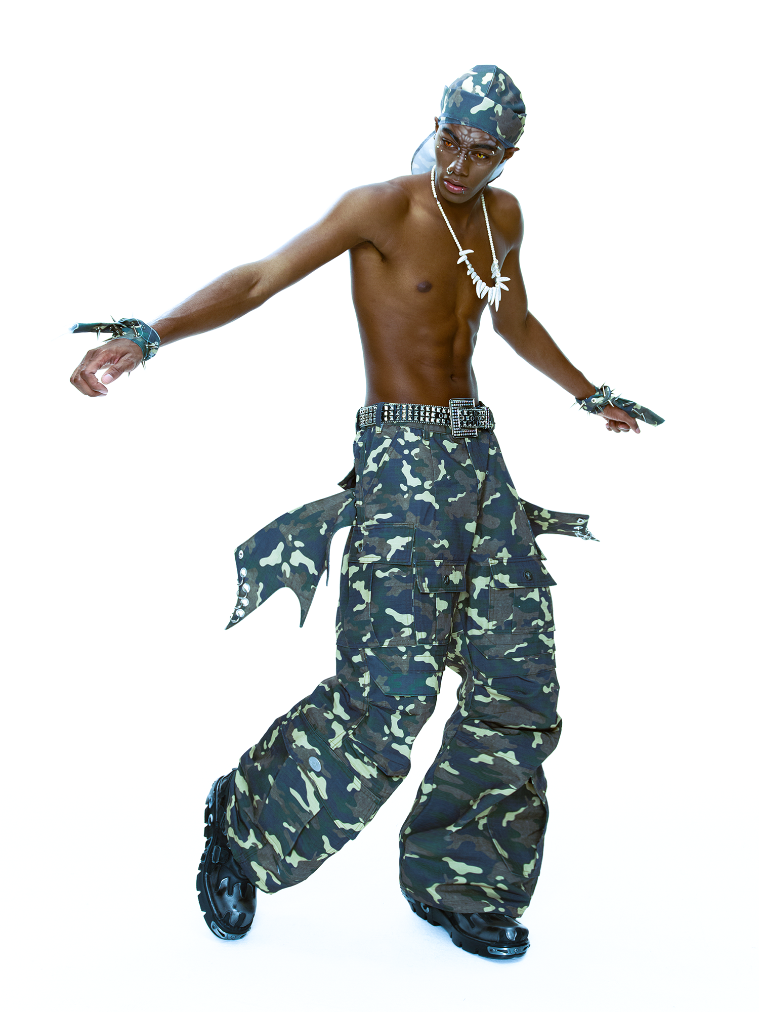 CYCYCY Camo Wide-Leg Cargo Pants-Pants-XXS / 27"-Free Shipping Leatheretro