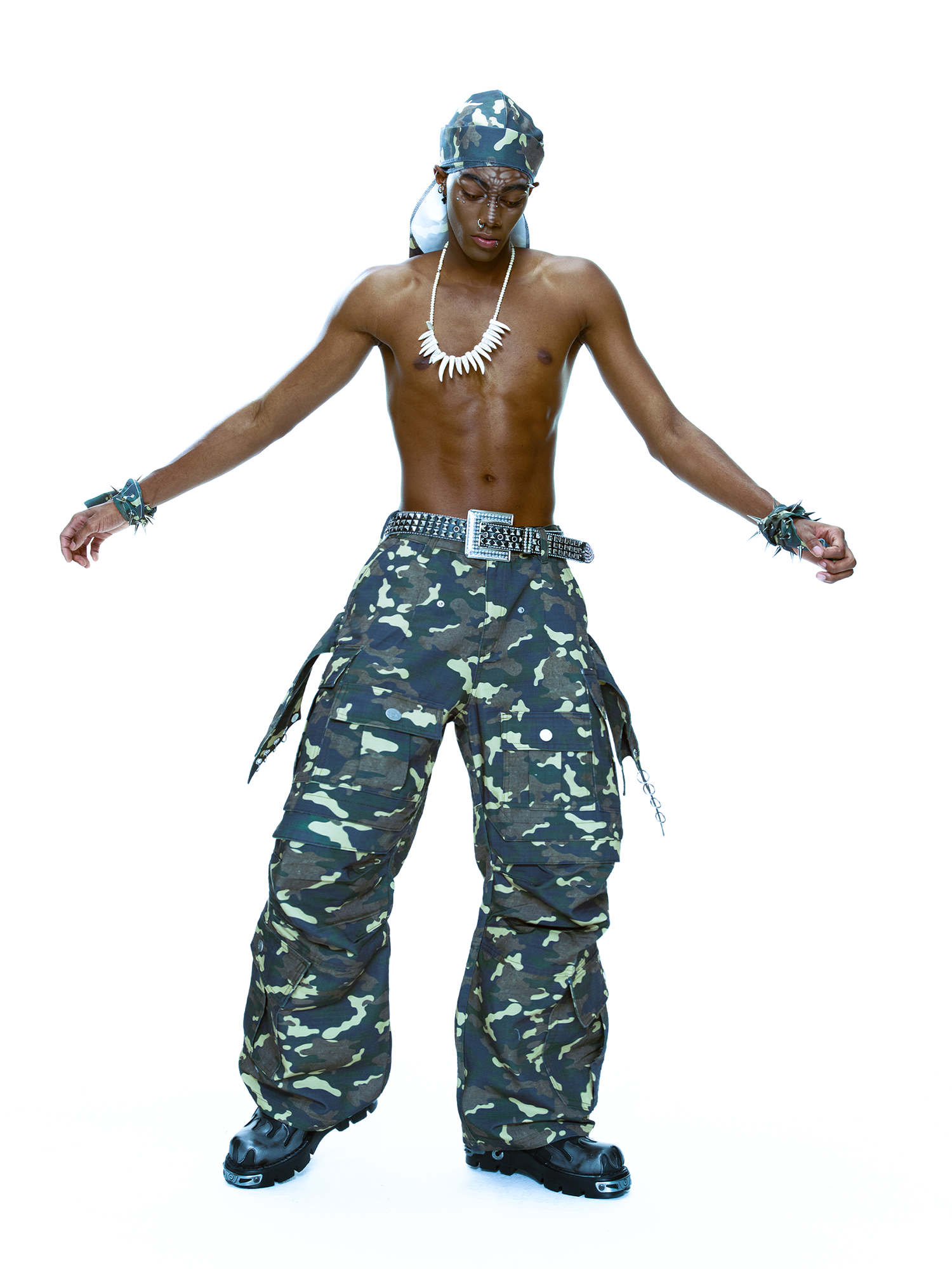 CYCYCY Camo Wide-Leg Cargo Pants-Pants-XXS / 27"-Free Shipping Leatheretro