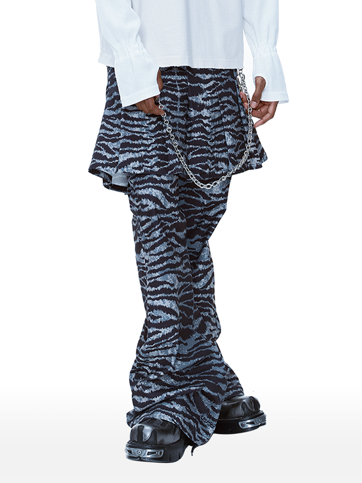 CYCYCY Punk Tiger-Stripe Detachable Pleated Flared Pants-Pants-XXS / 27"-Free Shipping Leatheretro